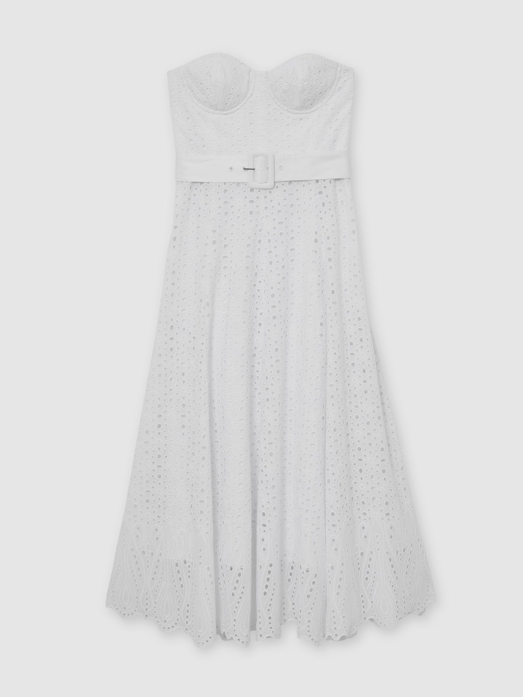 Lace Strapless Bustier Midi Dress in White - Image 2 of 7