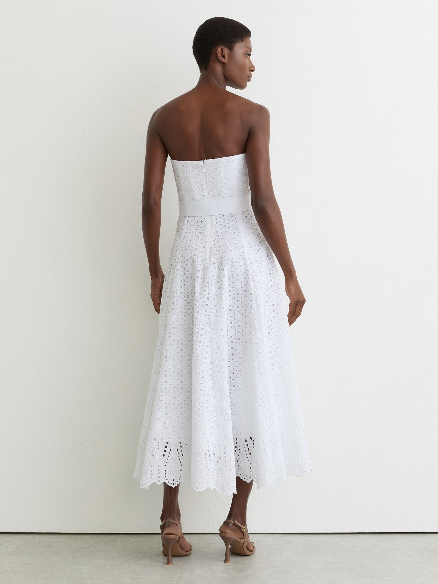 Lace Strapless Bustier Midi Dress in White - Image 6 of 7