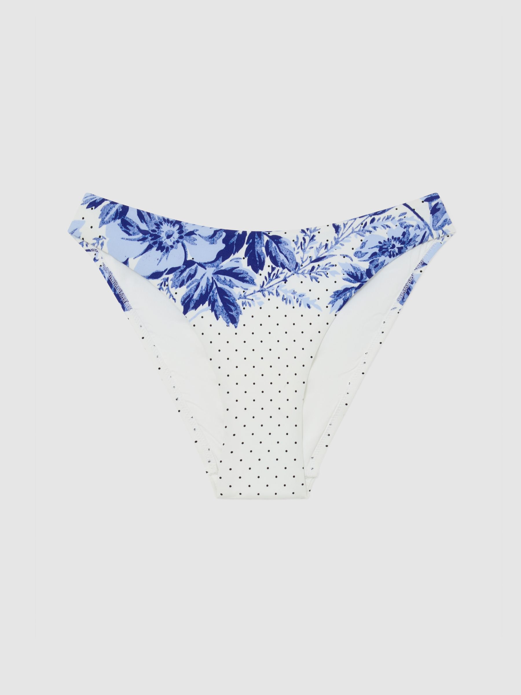 Tipped Shirred Bikini Bottoms in Floral Blue/Ivory - image 1