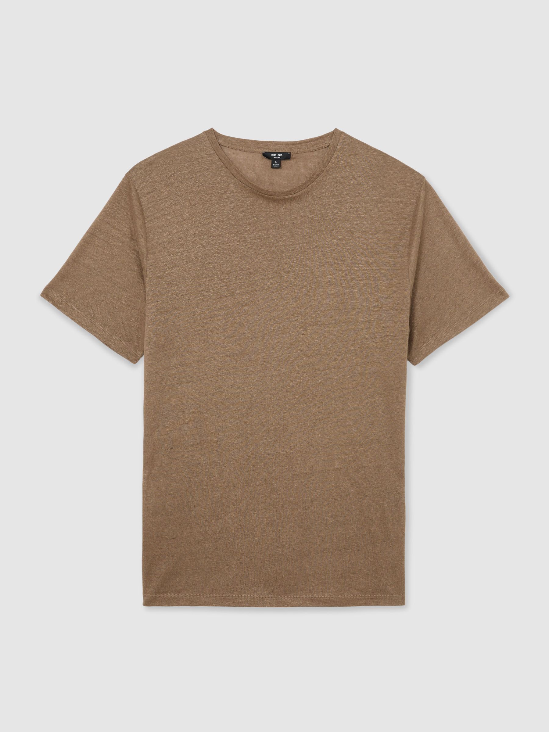 Linen Relaxed-Fit Crew-Neck T-Shirt in Brown - Image 2 of 7