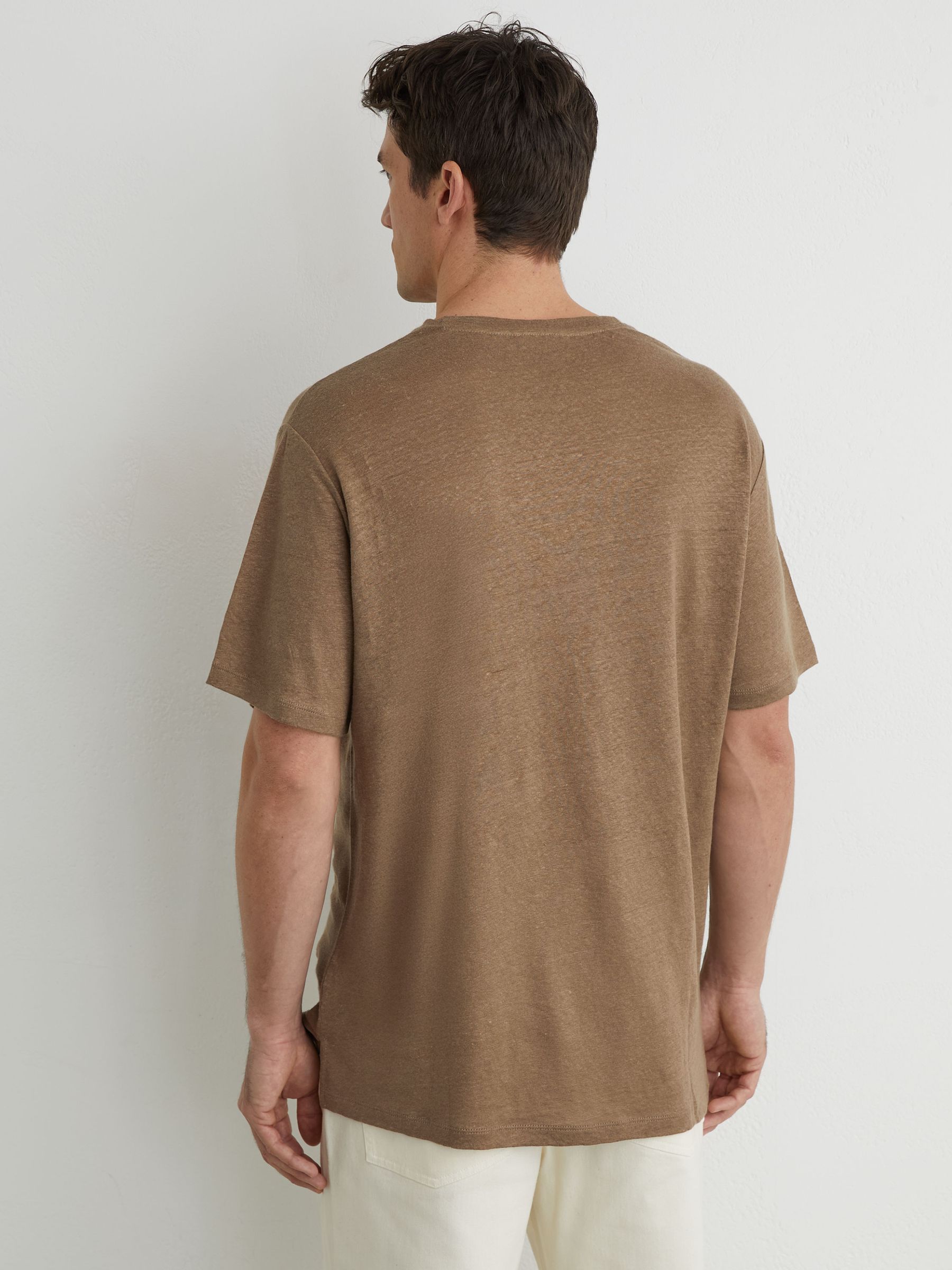 Linen Relaxed-Fit Crew-Neck T-Shirt in Brown - Image 5 of 7