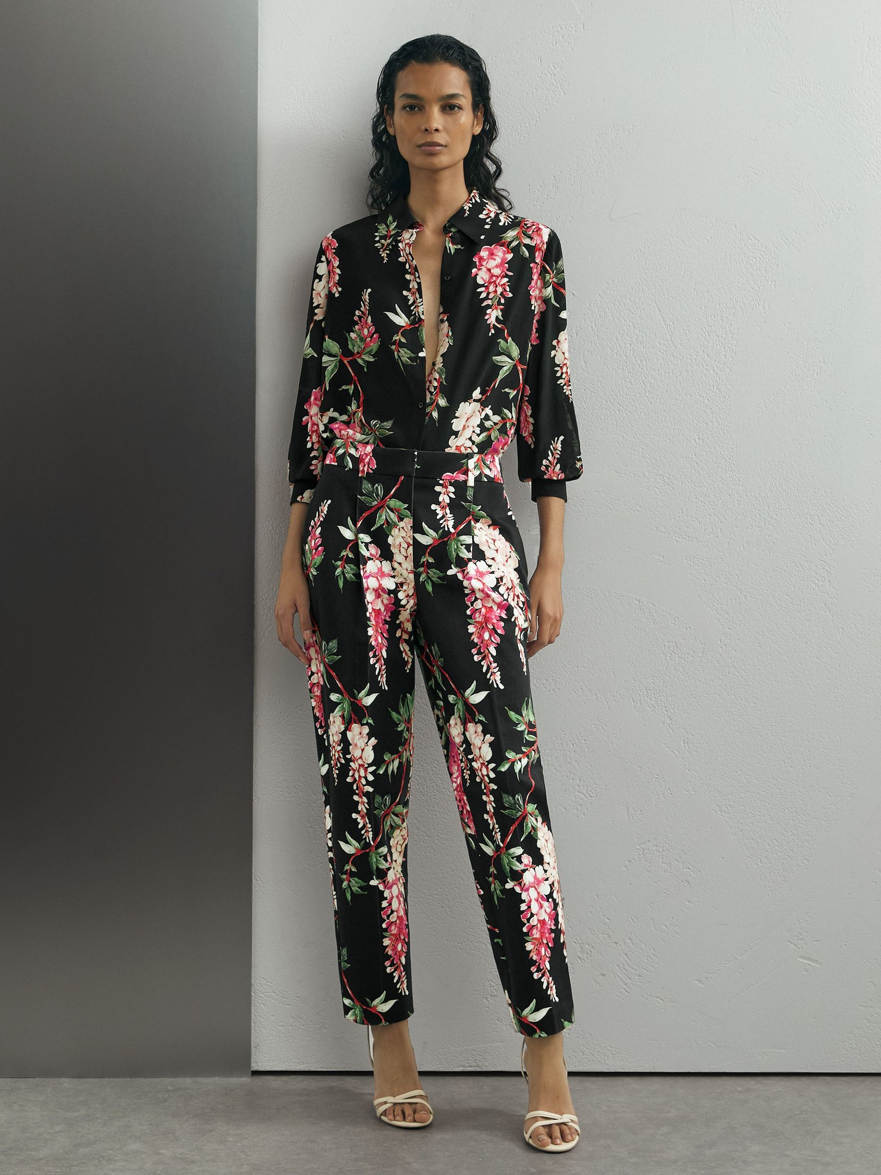 Atelier Silk-Chiffon Floral-Print Black Shirt in Black - image 3