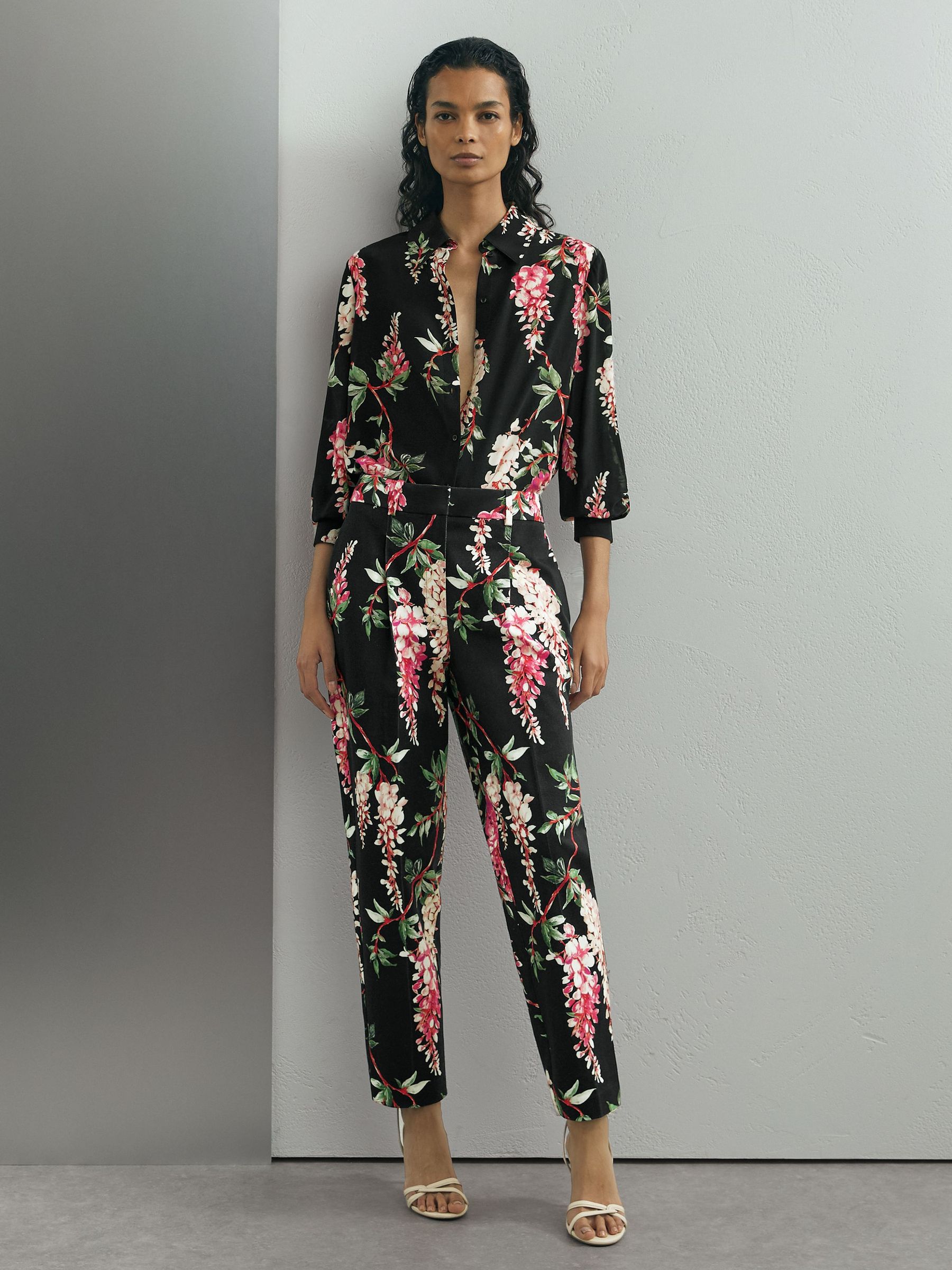 Atelier Silk-Chiffon Floral-Print Black Shirt in Black - Image 3 of 7