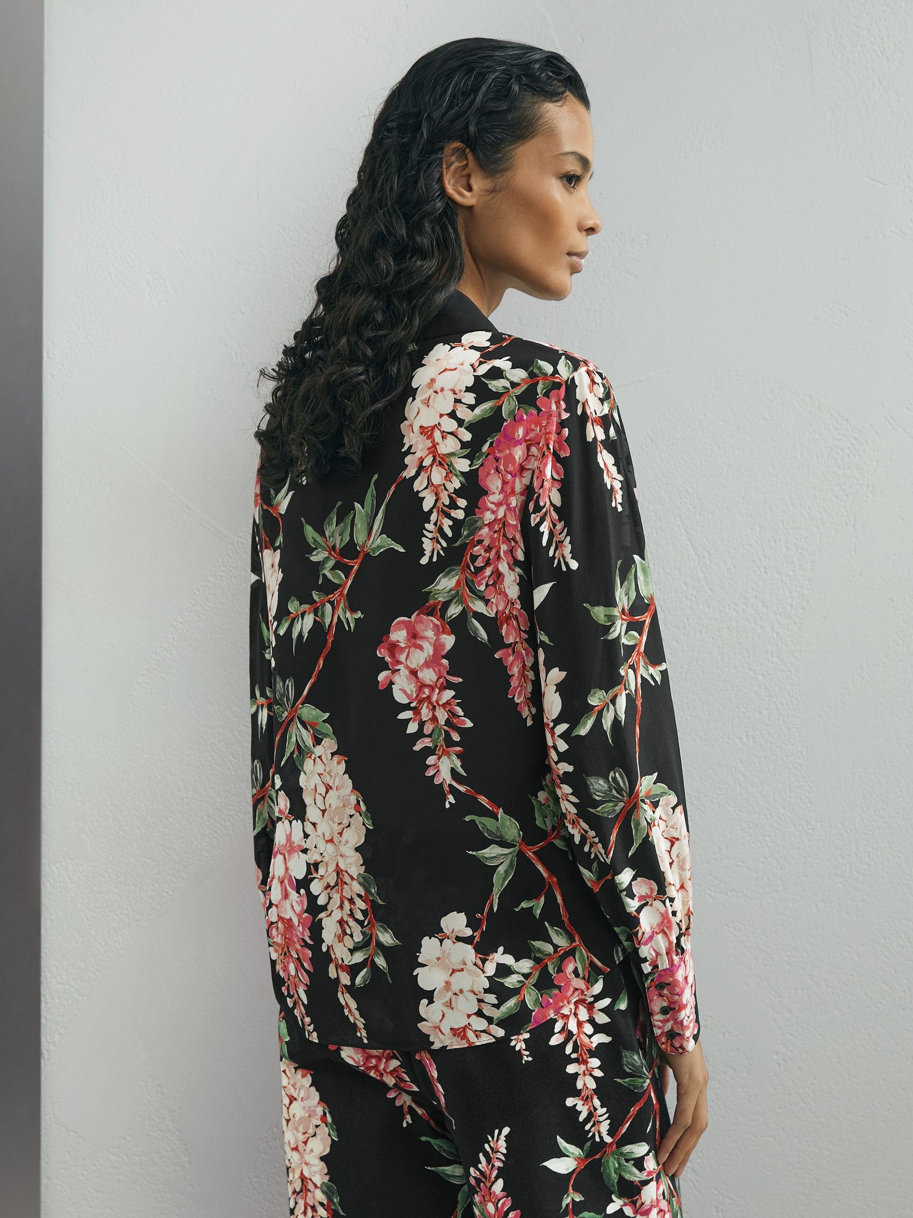 Atelier Silk-Chiffon Floral-Print Black Shirt in Black - image 5