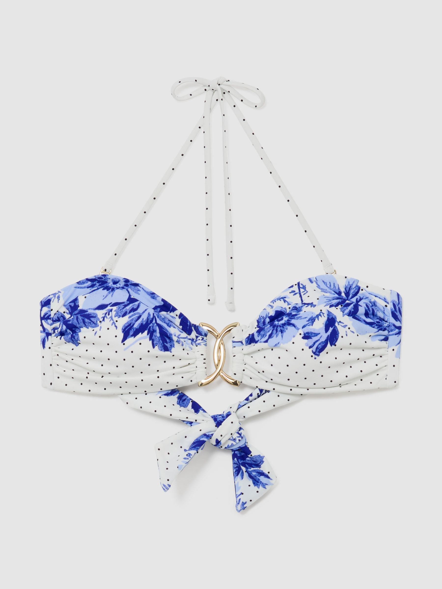 Floral-Print Halter Bandeau Bikini Top in Blue/Ivory - Image 2 of 6