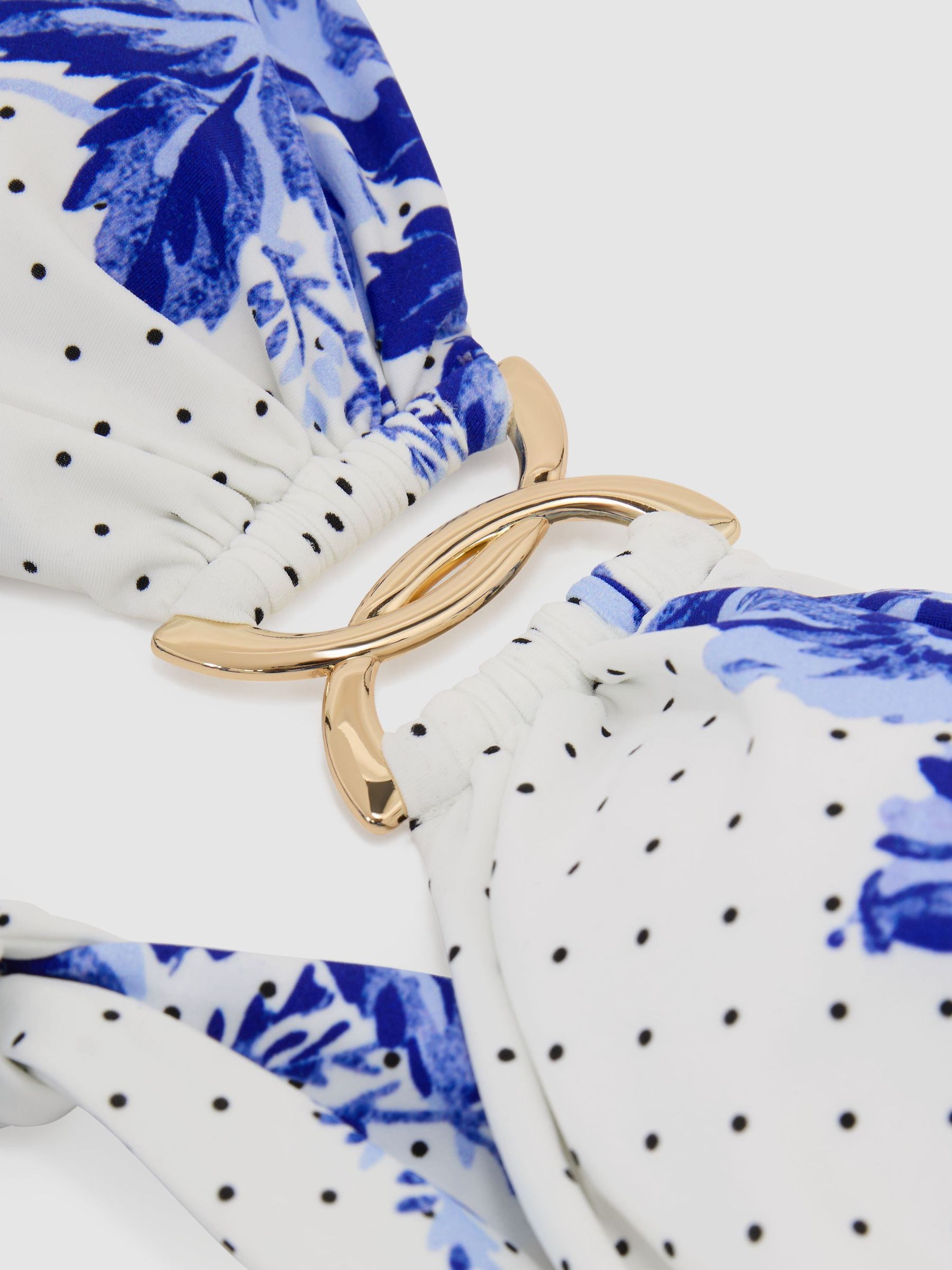 Bandeau Halterneck Bikini Top in Blue/Ivory - Image 8 of 8