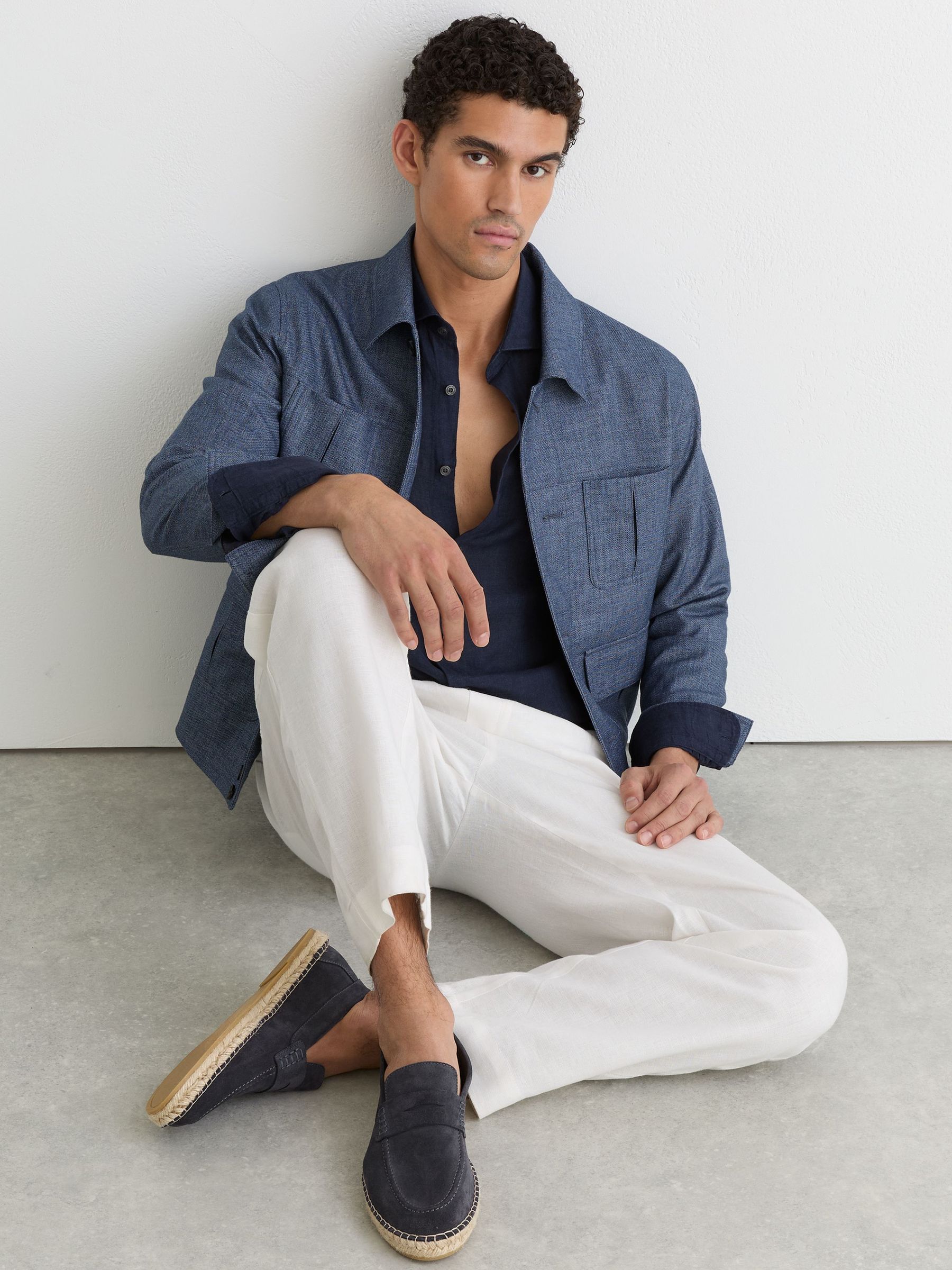 Suede Penny Loafer Espadrilles in Airforce Blue - Image 1 of 5