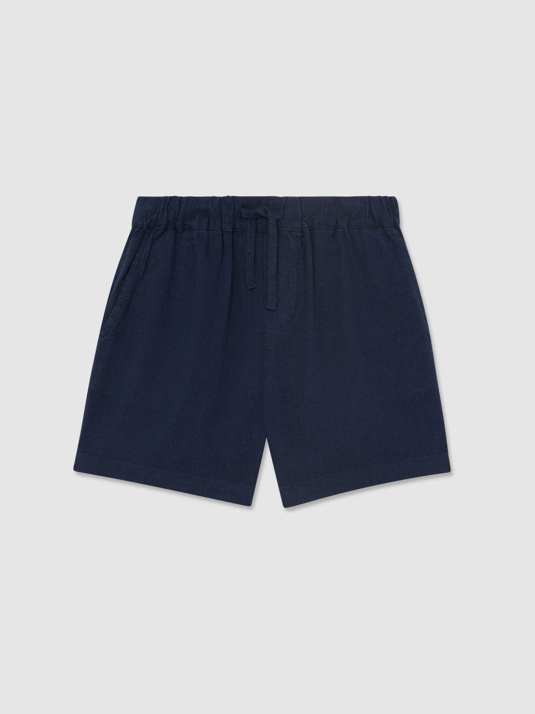 Linen-Blend Drawstring Shorts in Navy - Image 3 of 3