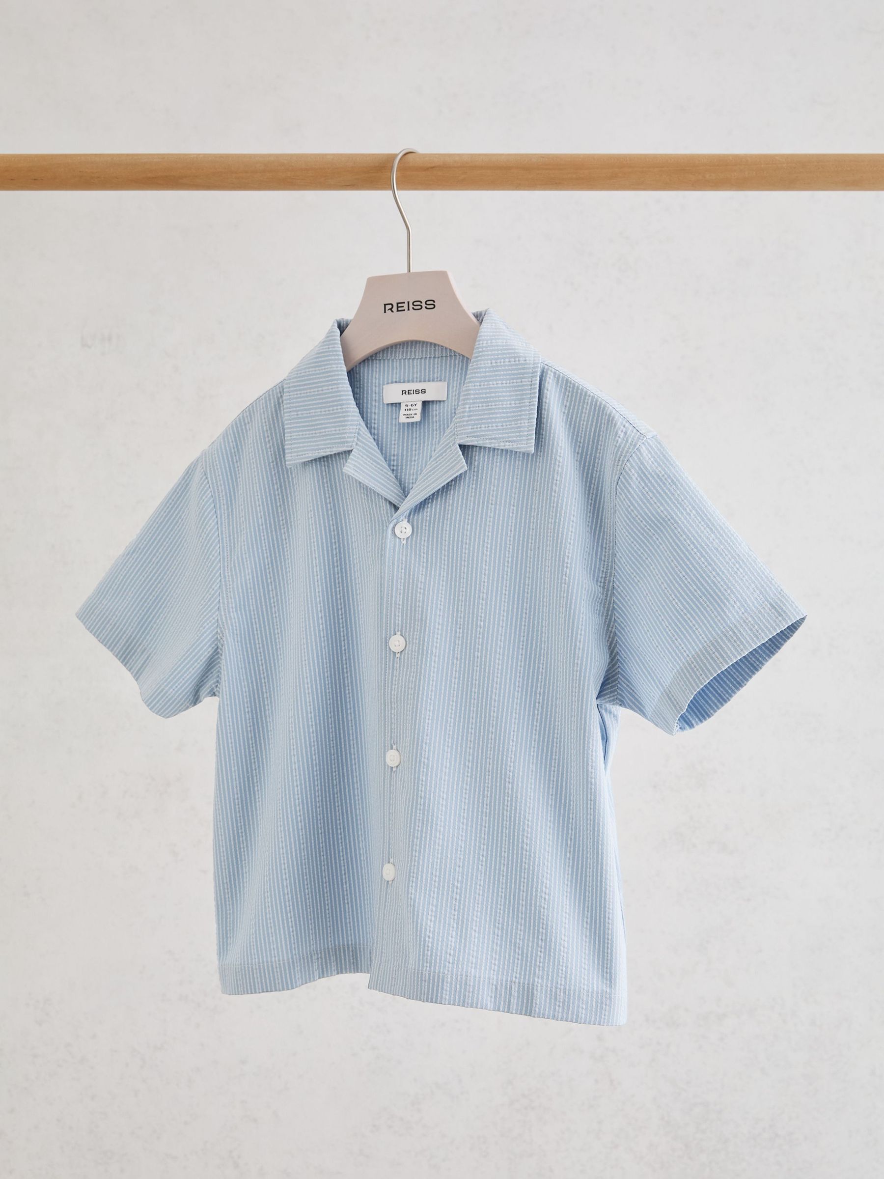 Striped Cuban-Collar Shirt in Blue - Image 2 of 3