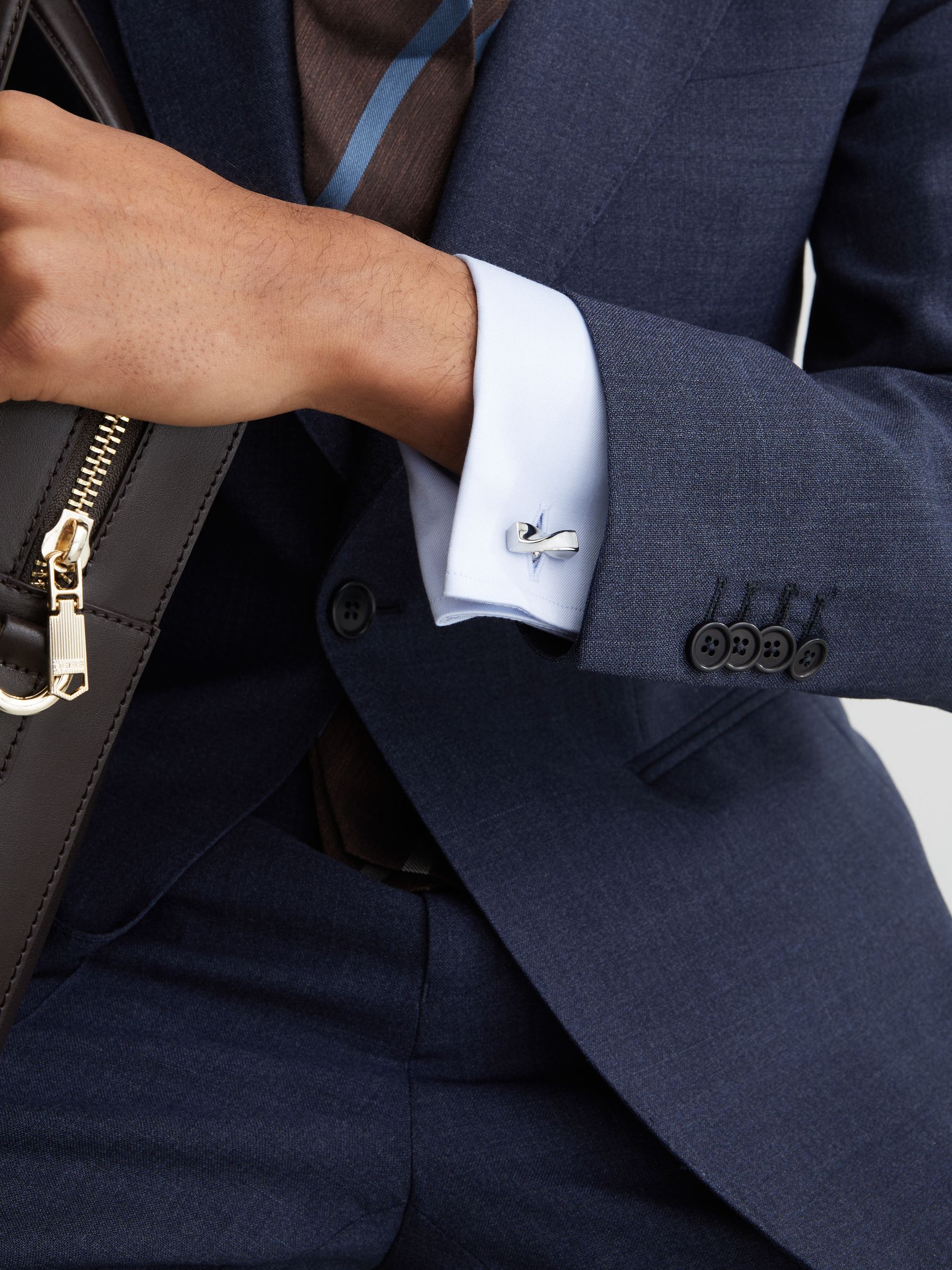 Twisted Bar Cufflinks in Silver/Ivory - Image 1 of 5