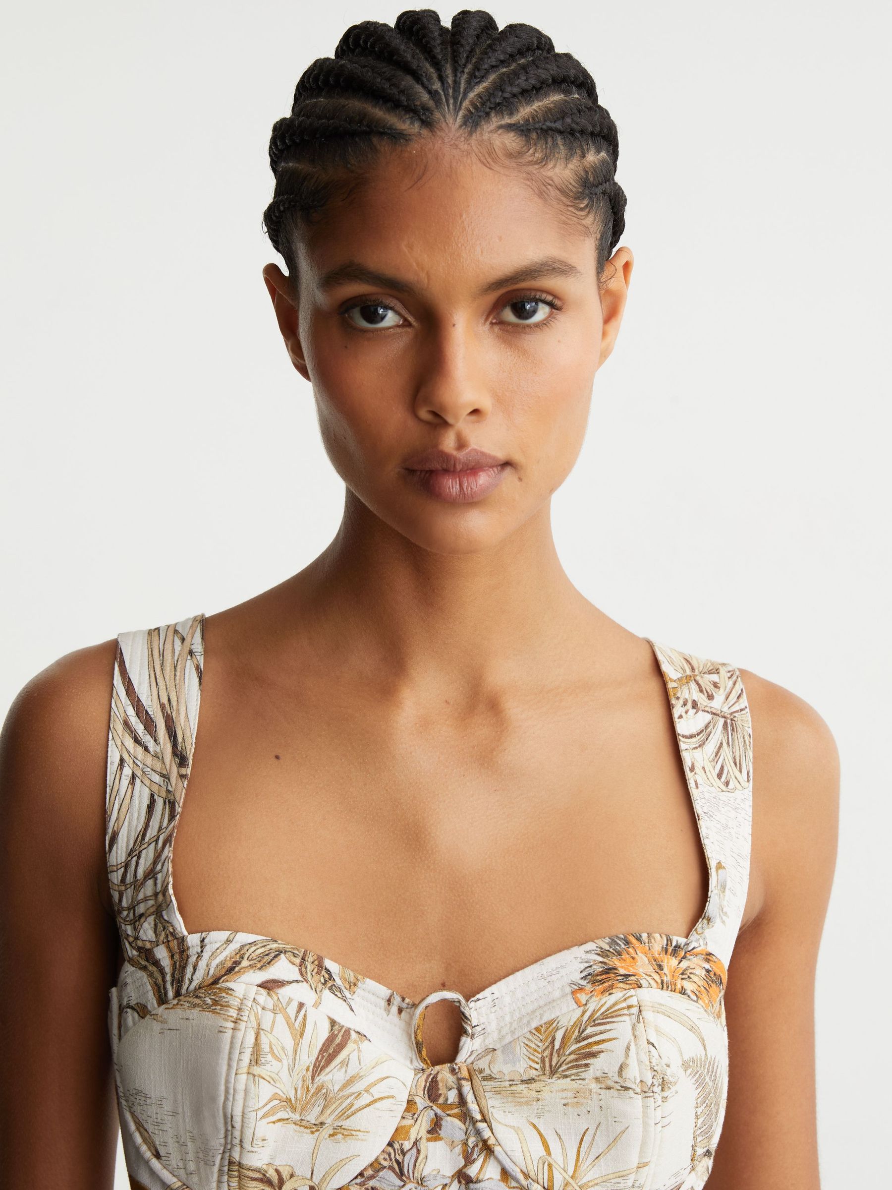 Cotton Safari Print Bustier Top in Neutral - Image 6 of 8