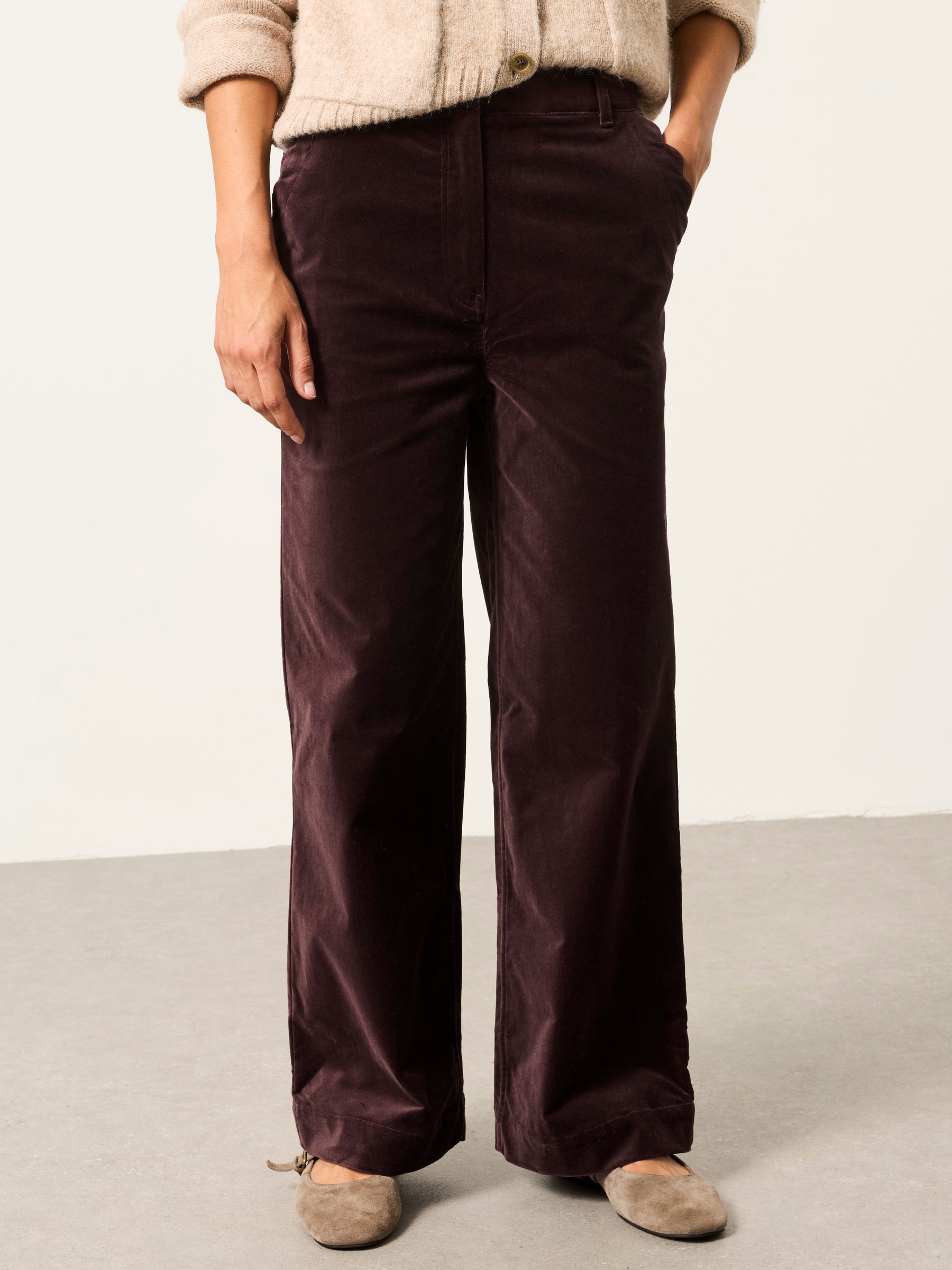 Hove Brown Petite Velvet Wide leg Trousers - Image 1 of 6