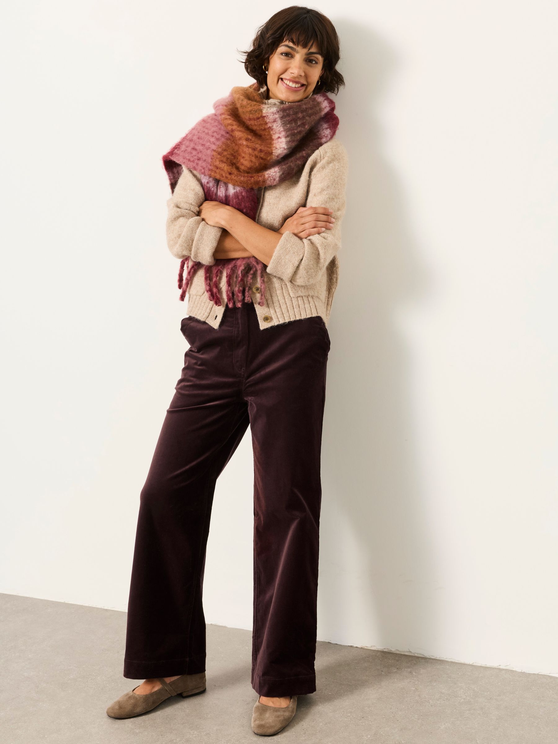 Hove Brown Petite Velvet Wide leg Trousers - Image 5 of 6