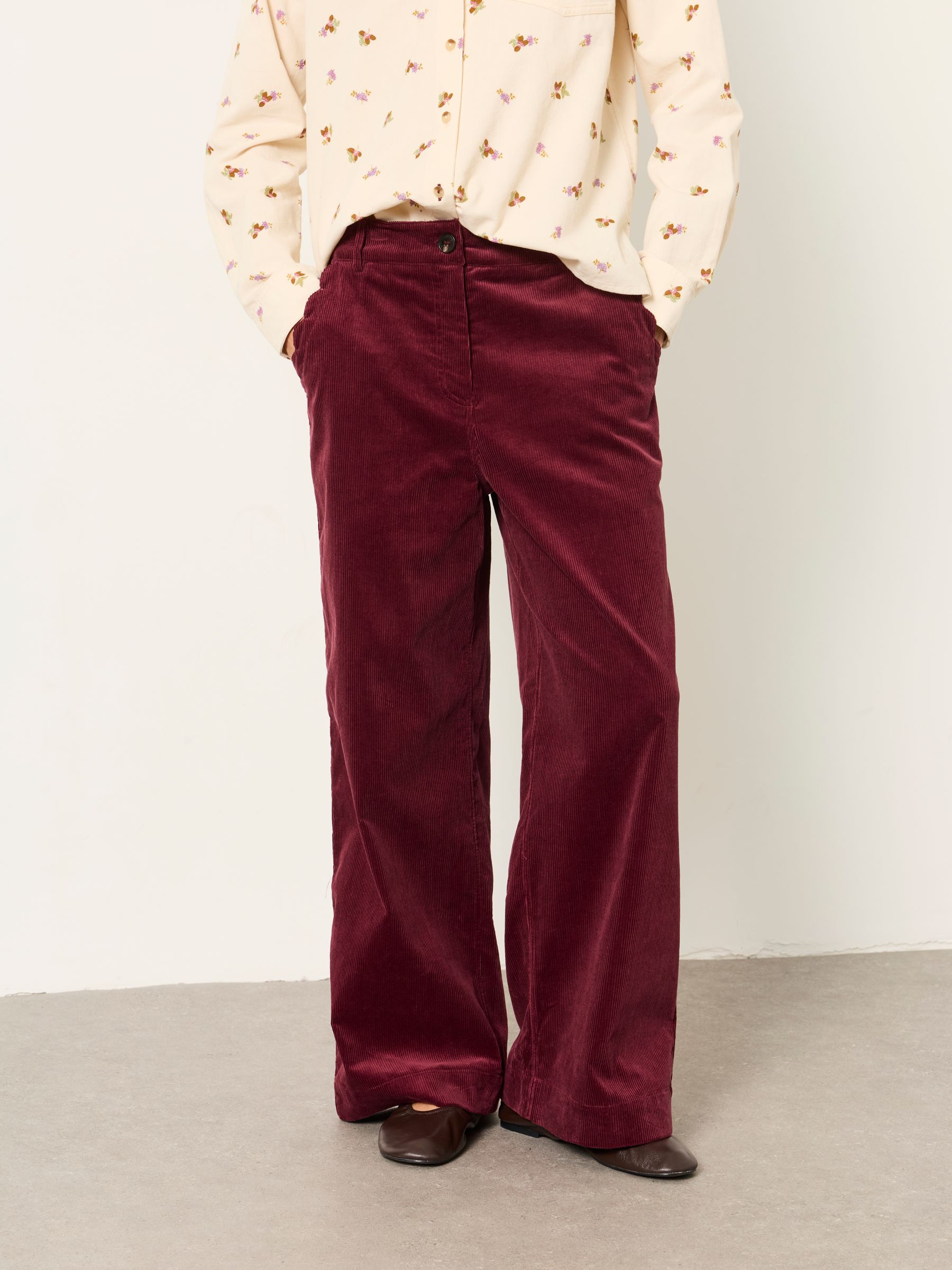 Hove Burgundy Red Petite Wide Leg Cord Trousers - Image 1 of 5
