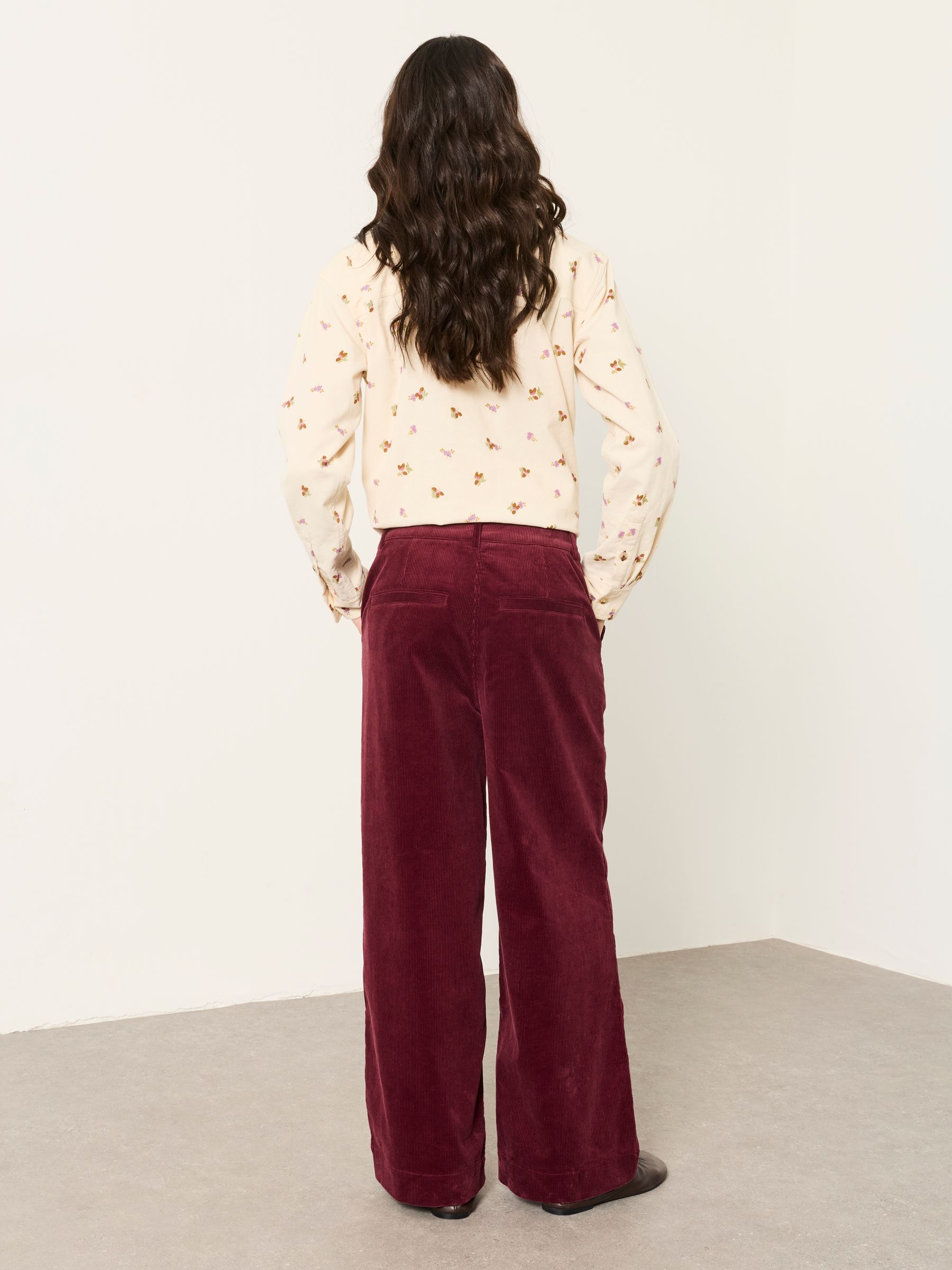 Hove Burgundy Red Petite Wide Leg Cord Trousers - Image 2 of 5
