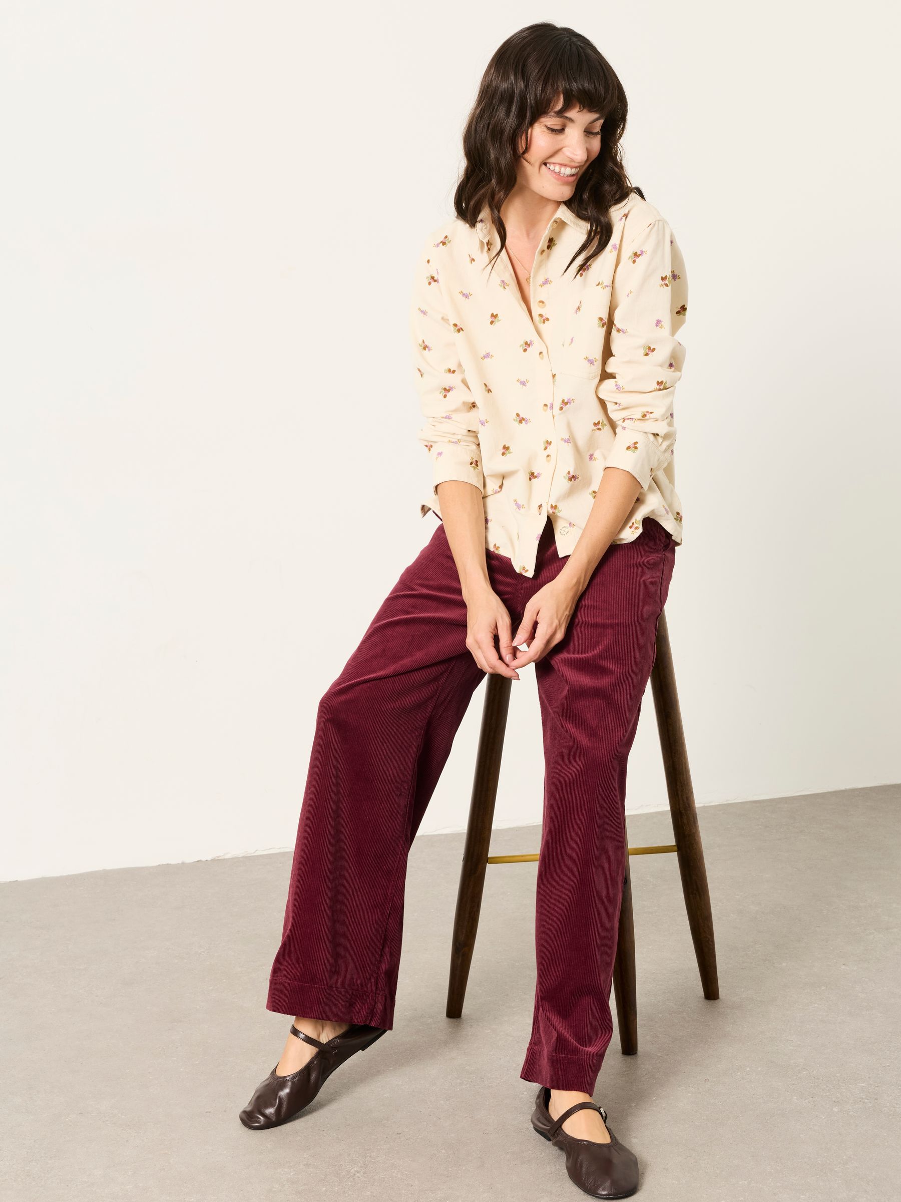 Hove Burgundy Red Petite Wide Leg Cord Trousers - Image 3 of 5