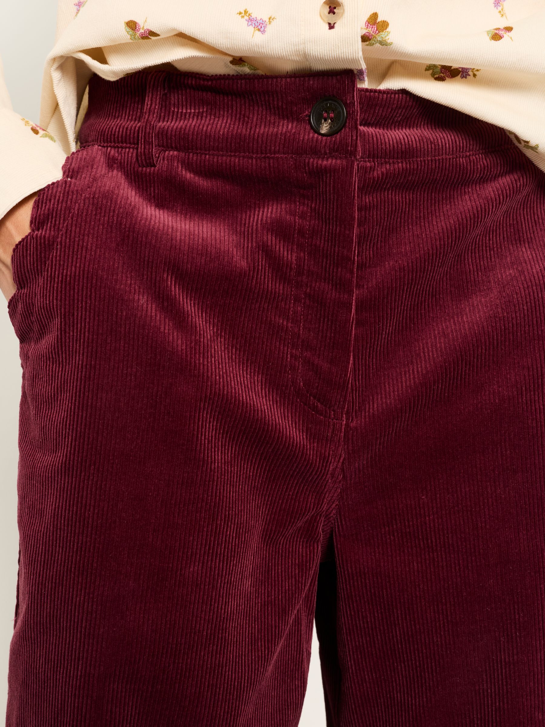 Hove Burgundy Red Petite Wide Leg Cord Trousers - Image 4 of 5