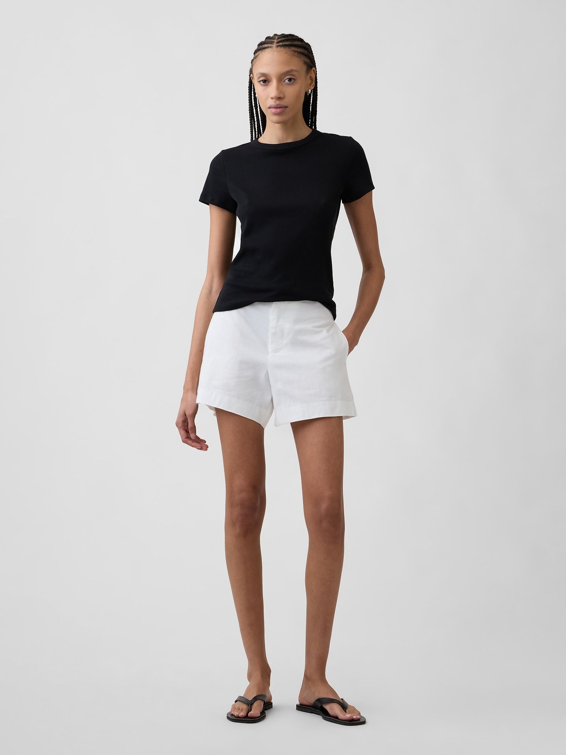 White 4inch Mid Rise Linen-Blend Shorts - Image 1 of 4