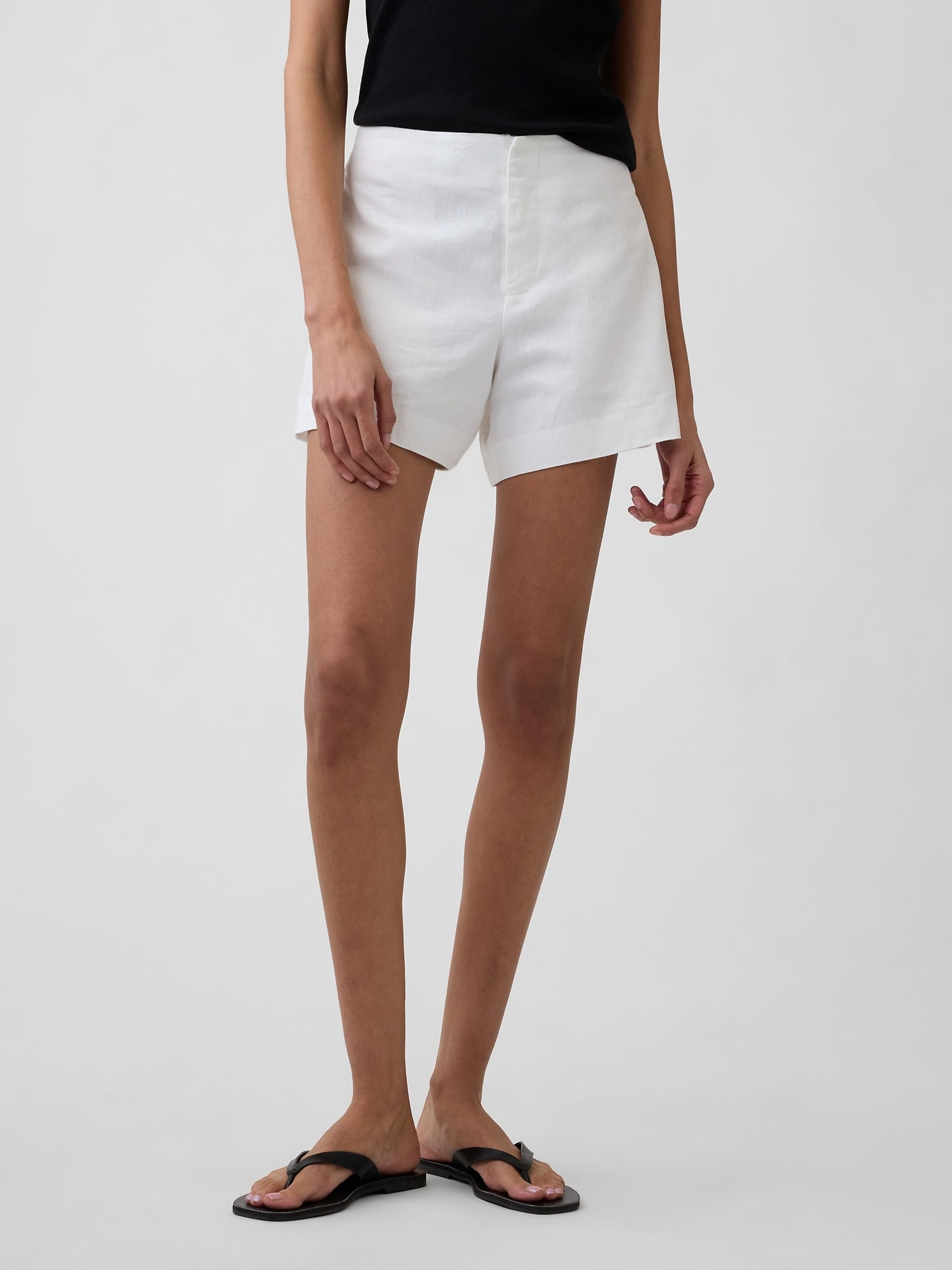 White 4inch Mid Rise Linen-Blend Shorts - Image 4 of 4