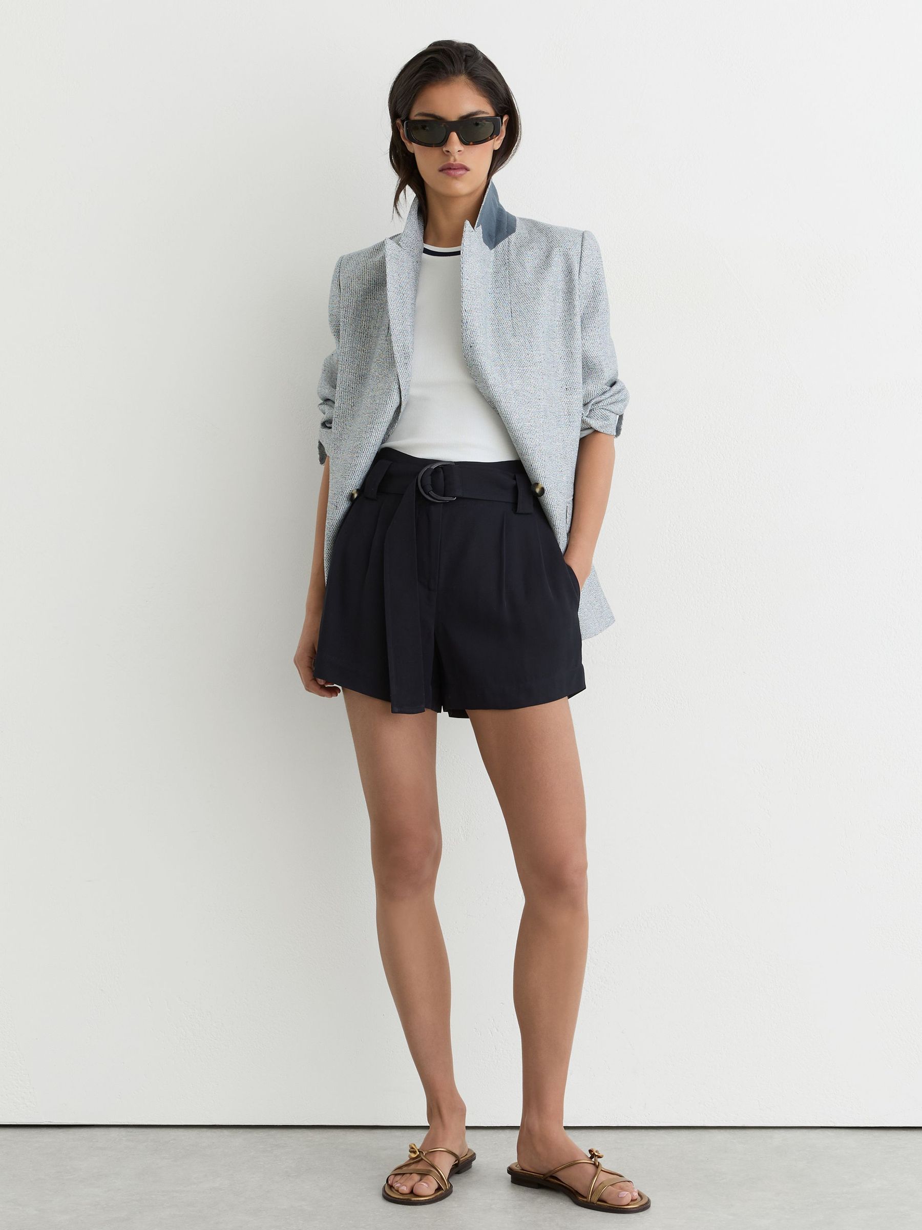 Twill Belted Relaxed Shorts in Navy - Image 1 of 7 Twill Belted Relaxed Shorts in Navy - Image 1 of 7
