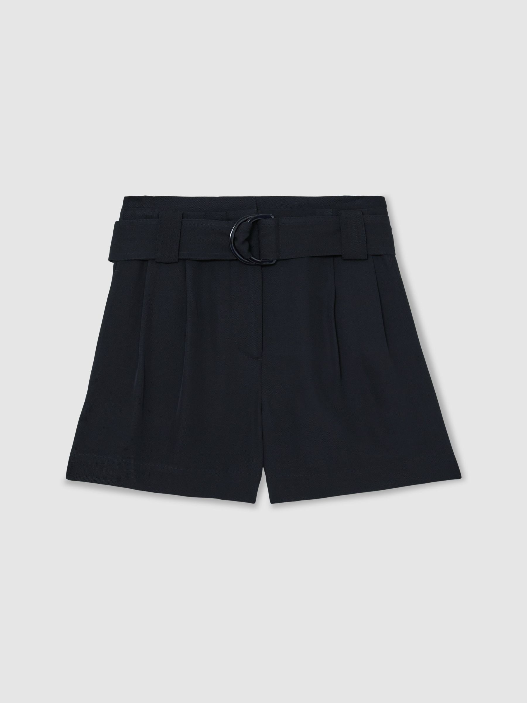 Twill Belted Relaxed Shorts in Navy - Image 2 of 7