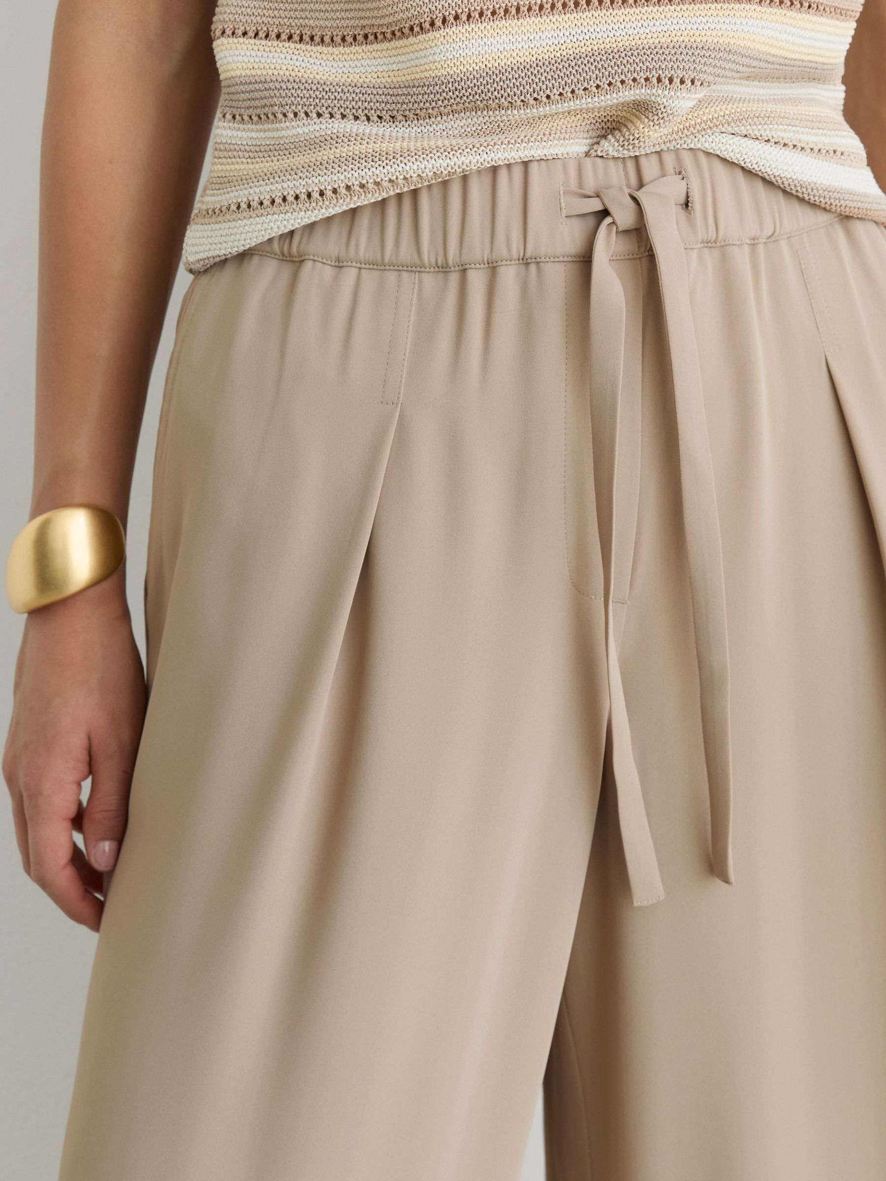 Petite Drawstring Wide-Leg Trousers in Neutral - Image 1 of 8