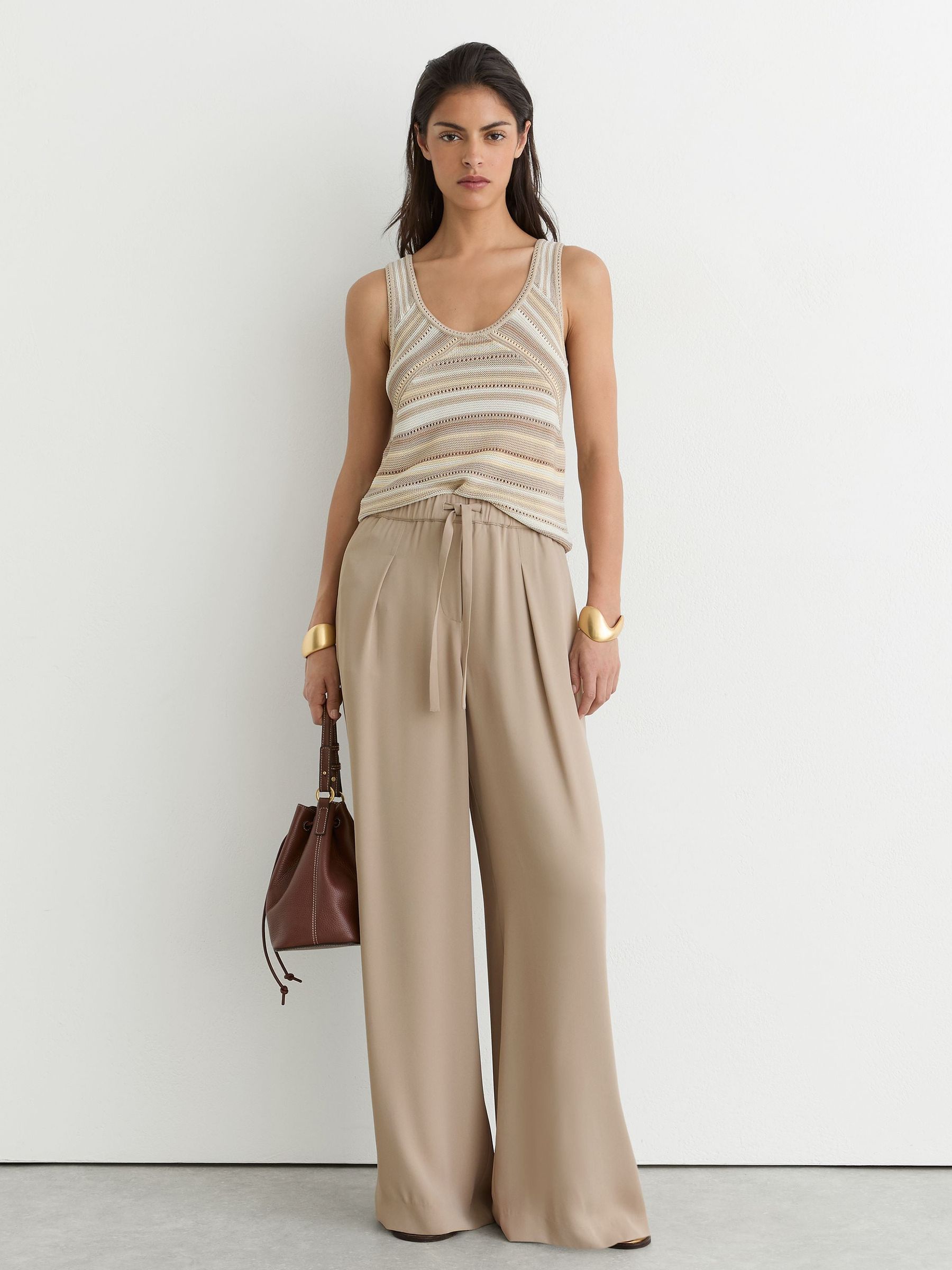 Petite Drawstring Wide-Leg Trousers in Neutral - Image 3 of 8