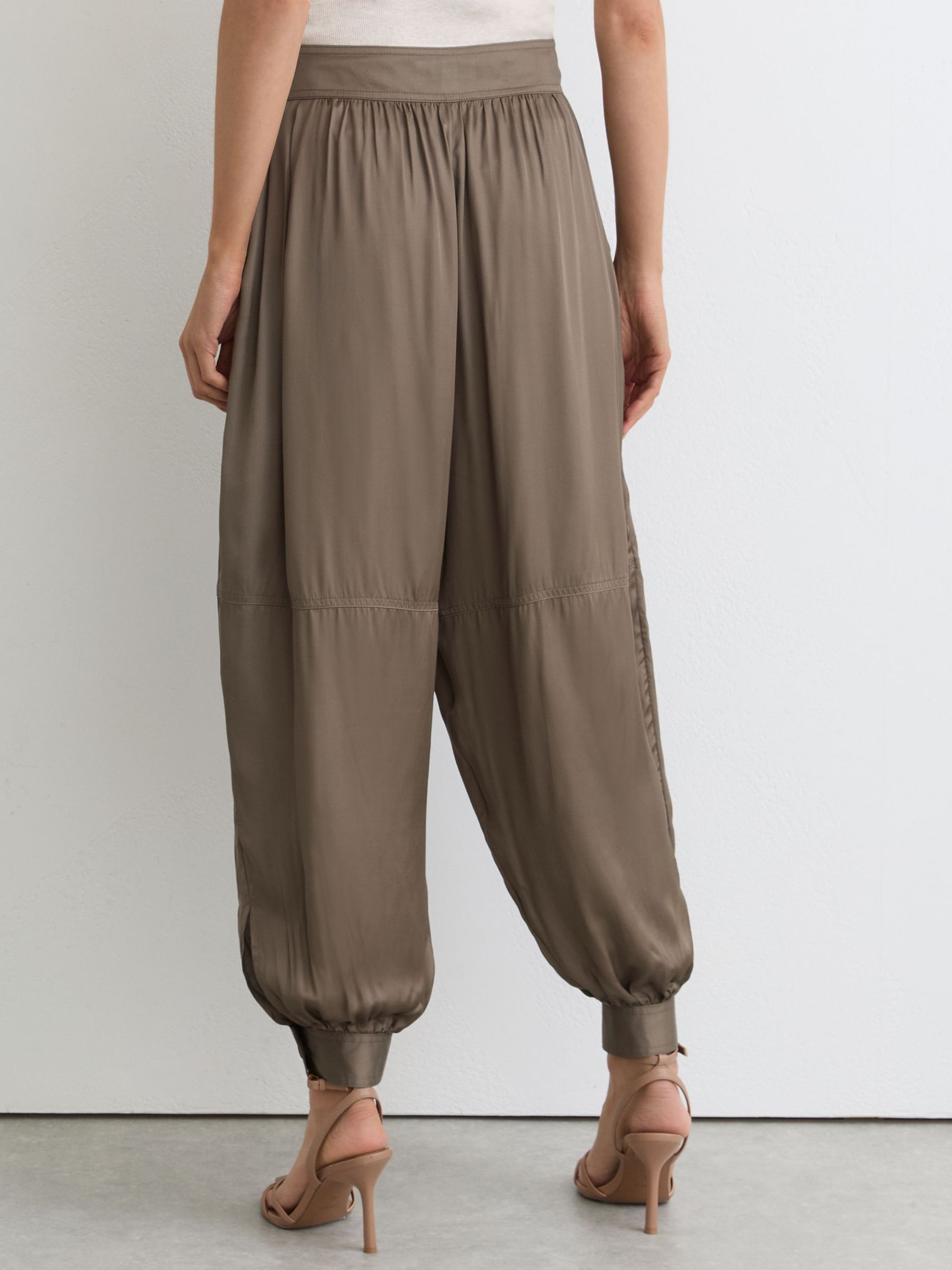Satin Balloon-Leg Trousers in Taupe Neutral - image 4