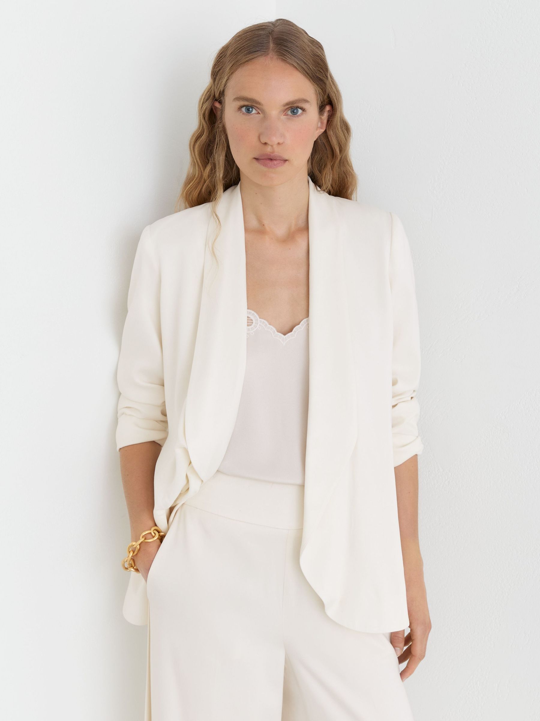 Tie-Front Wrap Suit Jacket in White - image 5