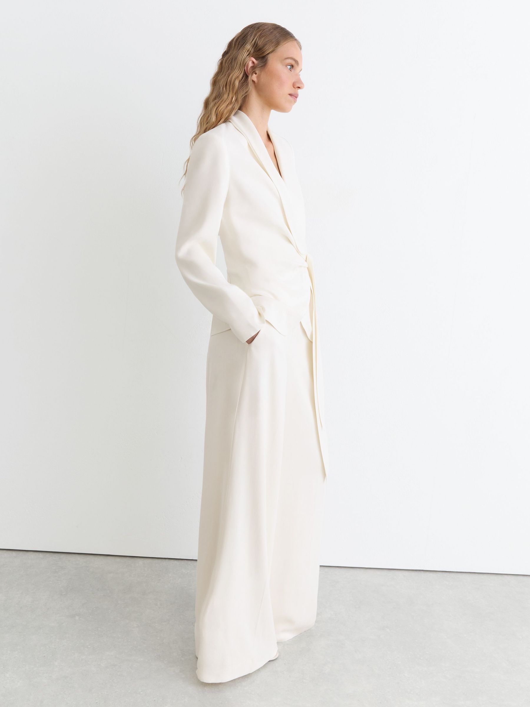 Tie-Front Wrap Suit Jacket in White - image 4