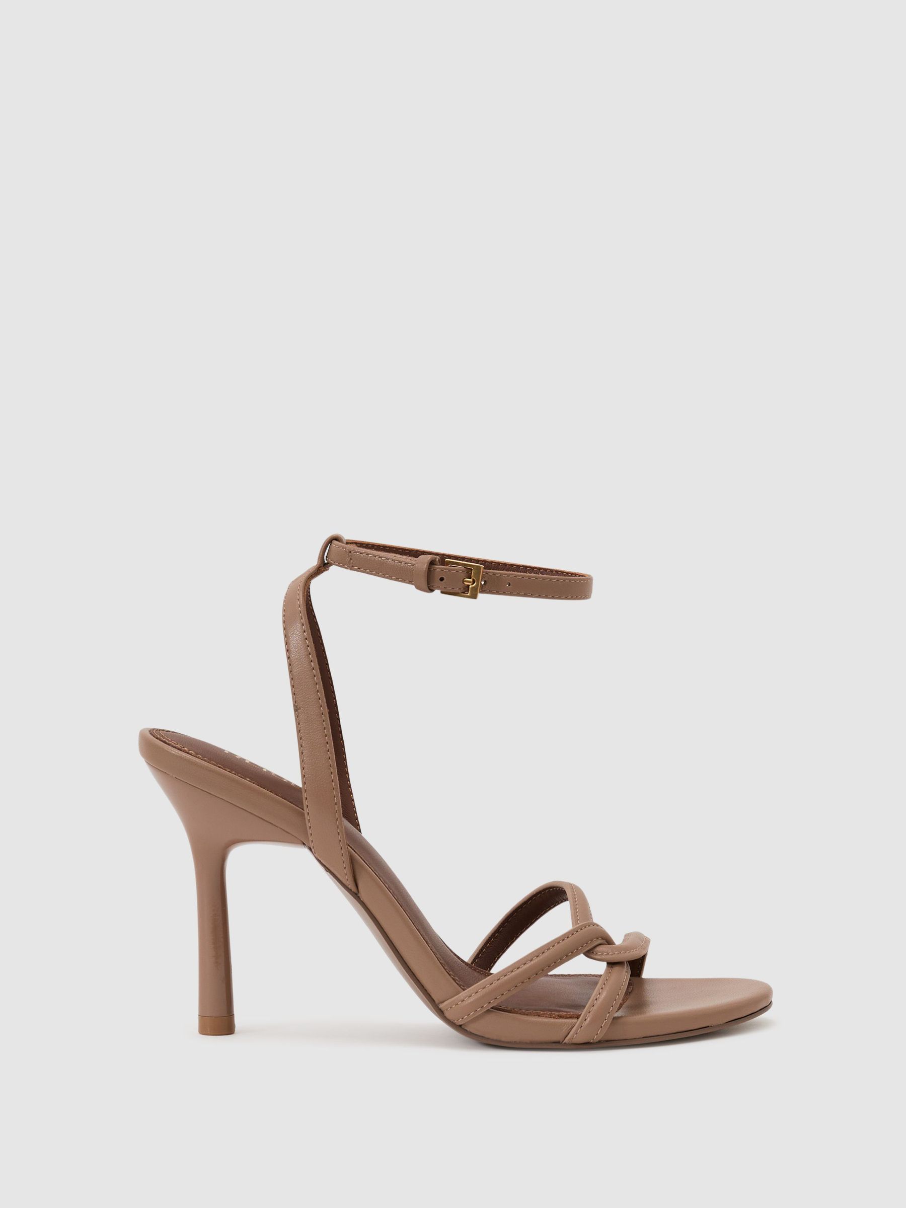 Leather Link Strap Stiletto Sandals in Neutral - image 1