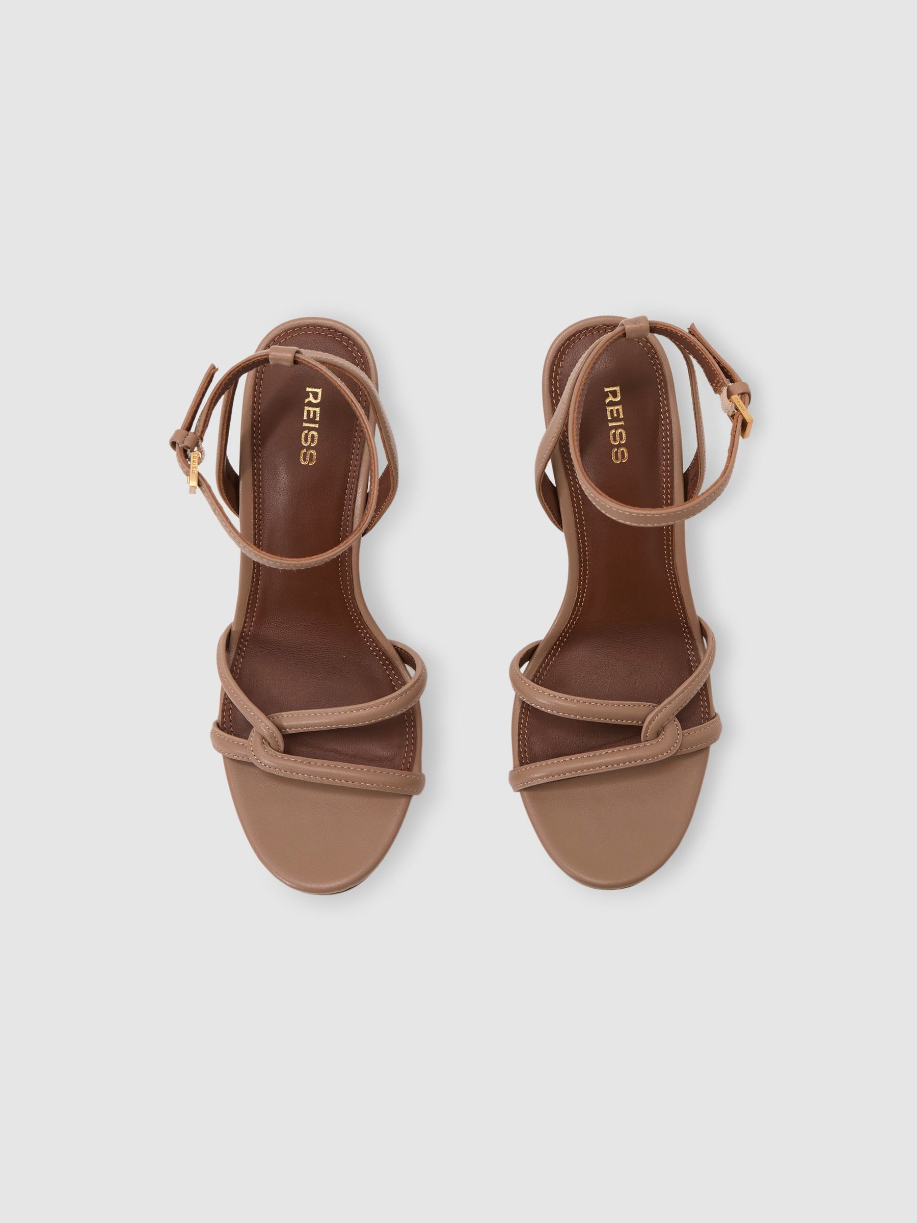 Leather Link Strap Stiletto Sandals in Neutral - Image 3 of 5
