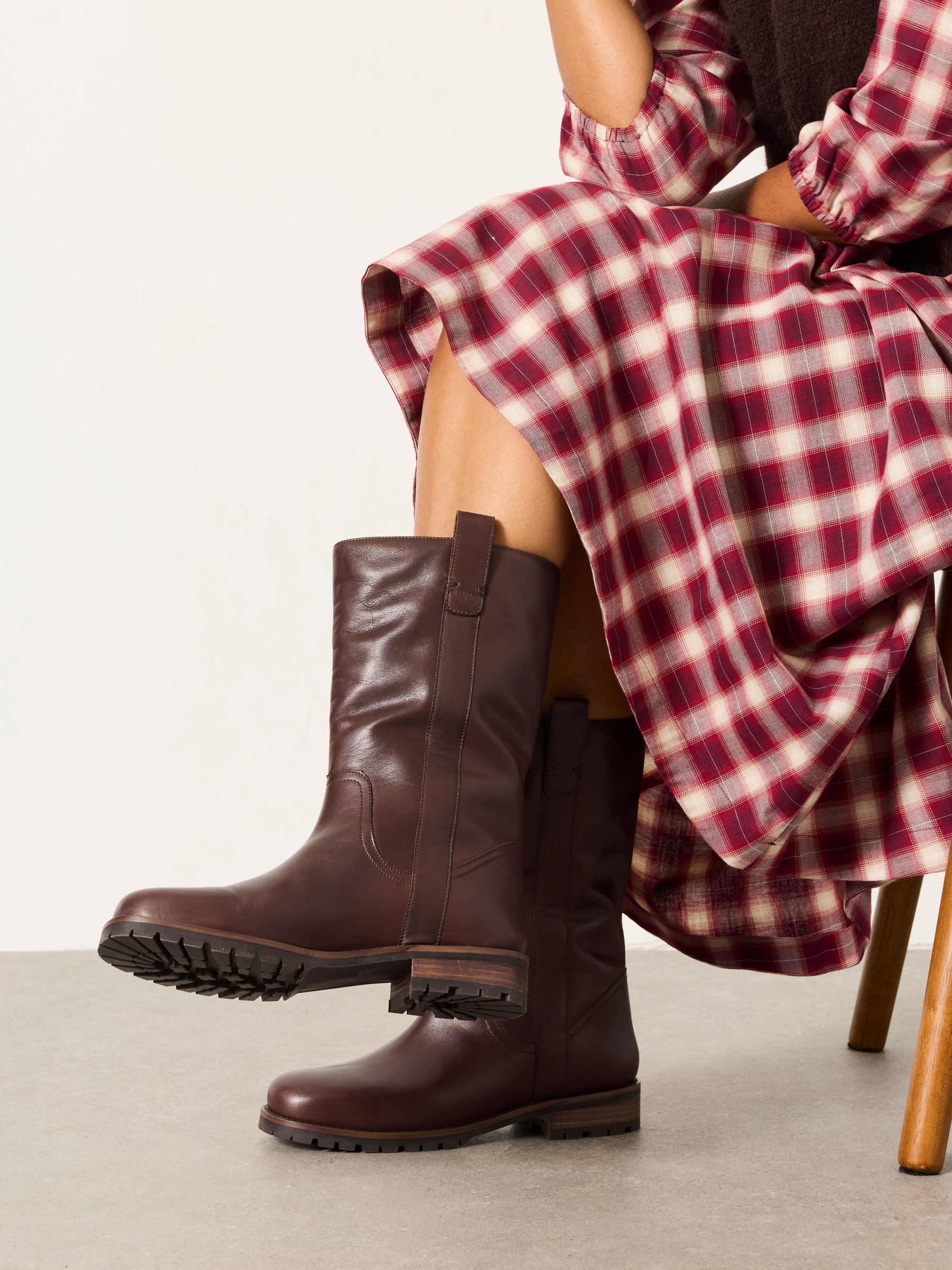 Chocolate Brown Leather Mid Calf Boot - Image 1 of 4
