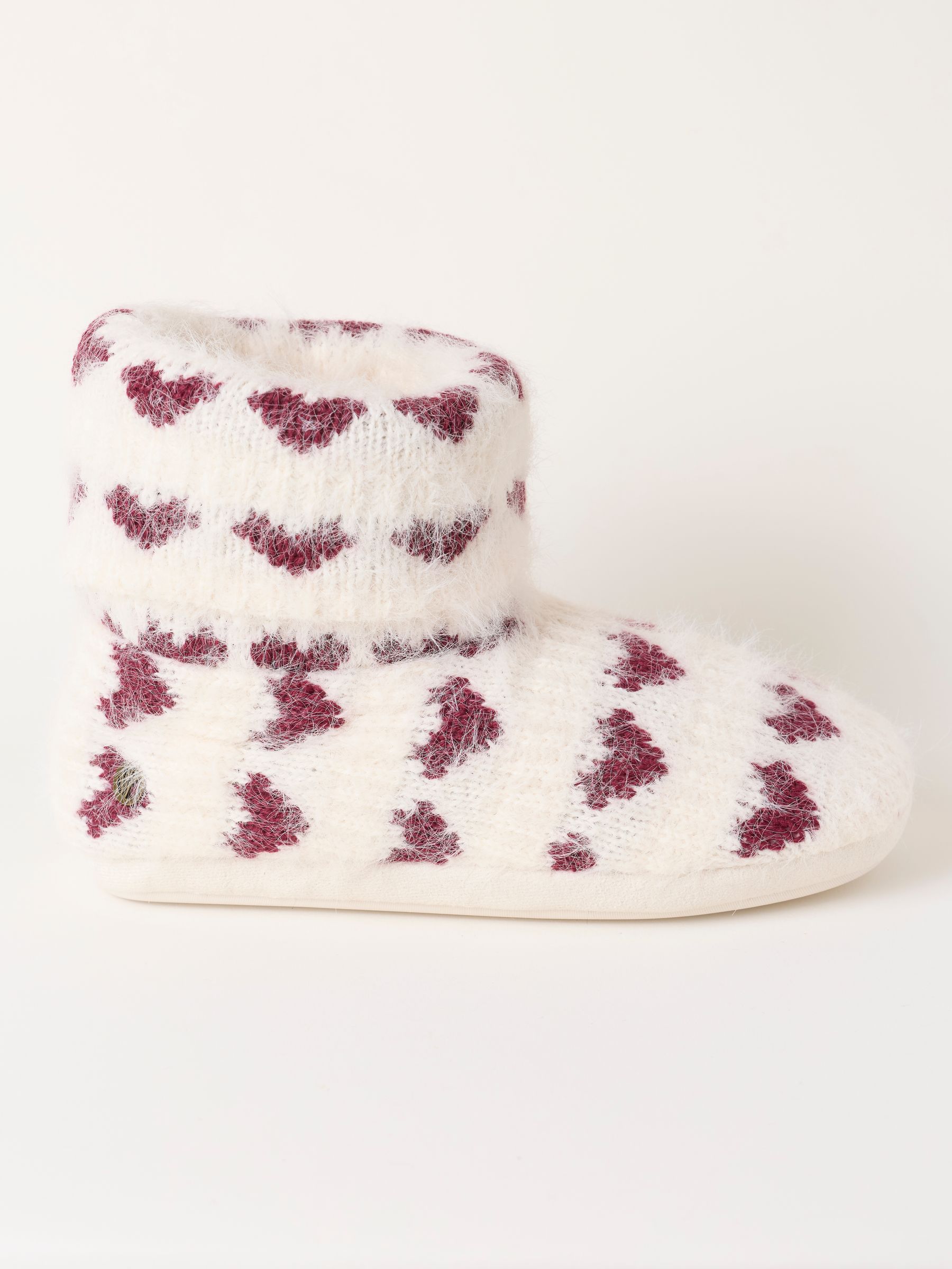 Felicity Ivory Fluffy Heart Knitted Boot Slipper - Image 1 of 3