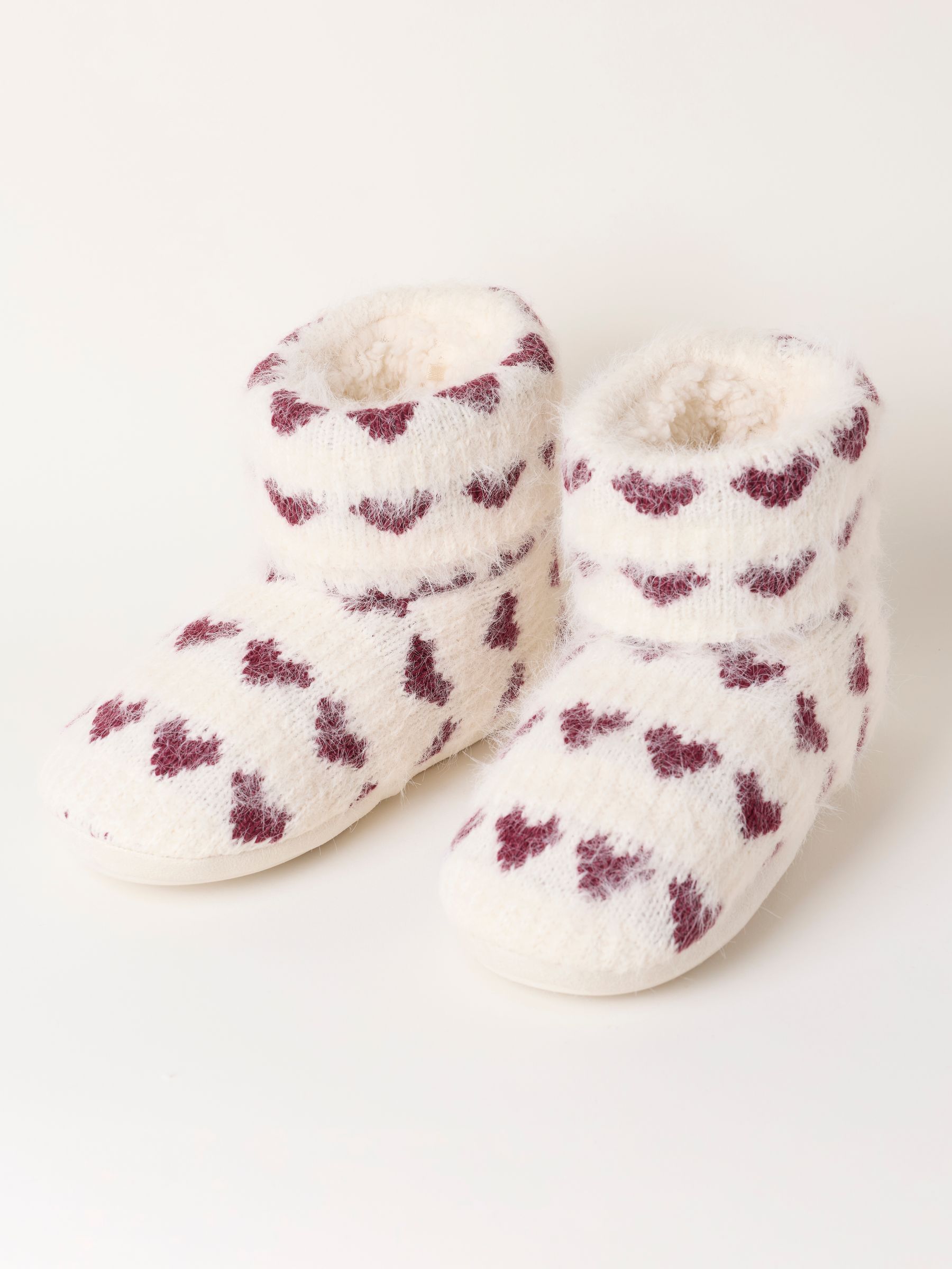 Felicity Ivory Fluffy Heart Knitted Boot Slipper - Image 2 of 3