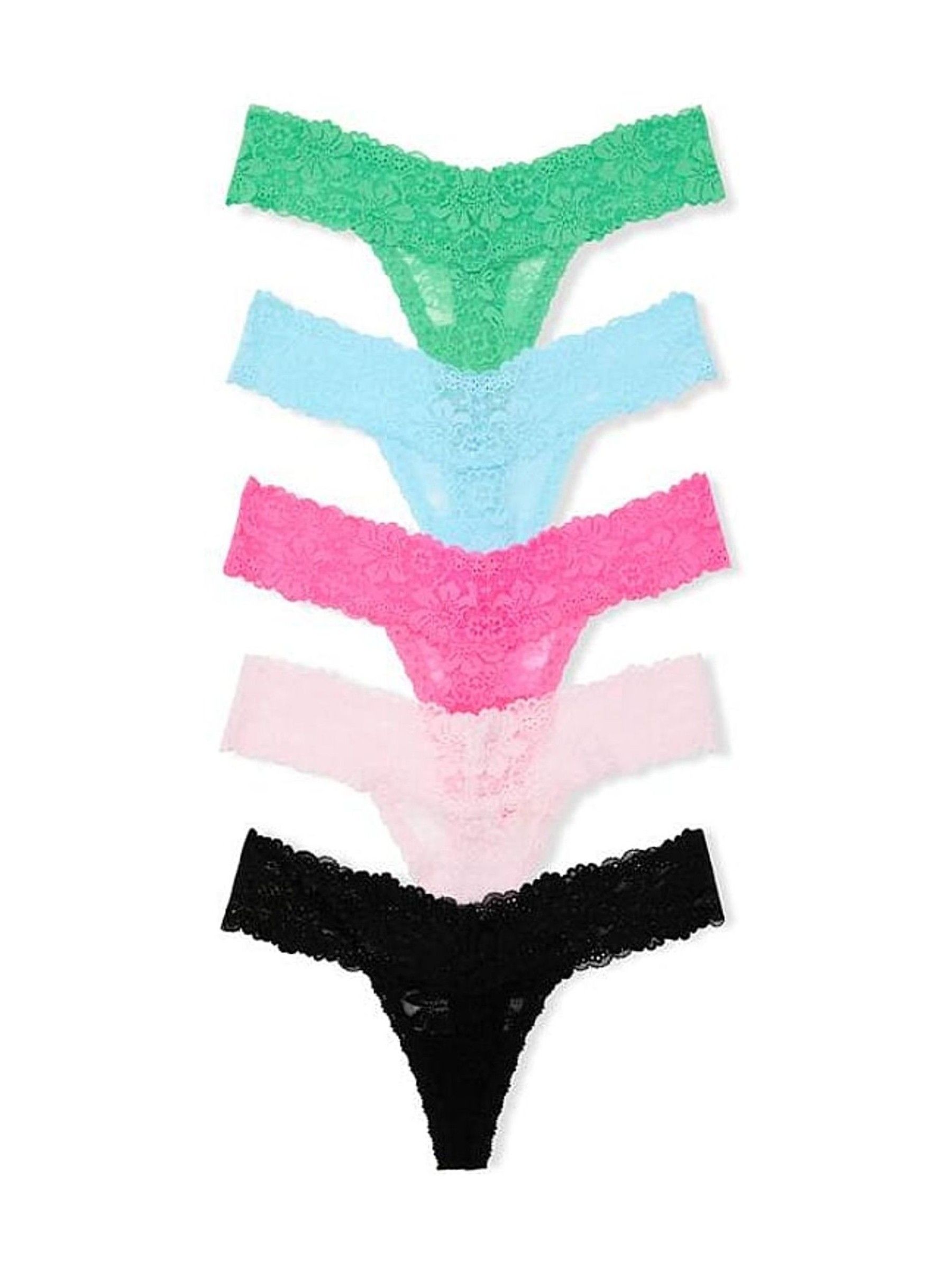 Green/Blue/Pink/Black Thong 5 Pack Lace Knickers - Image 1 of 1