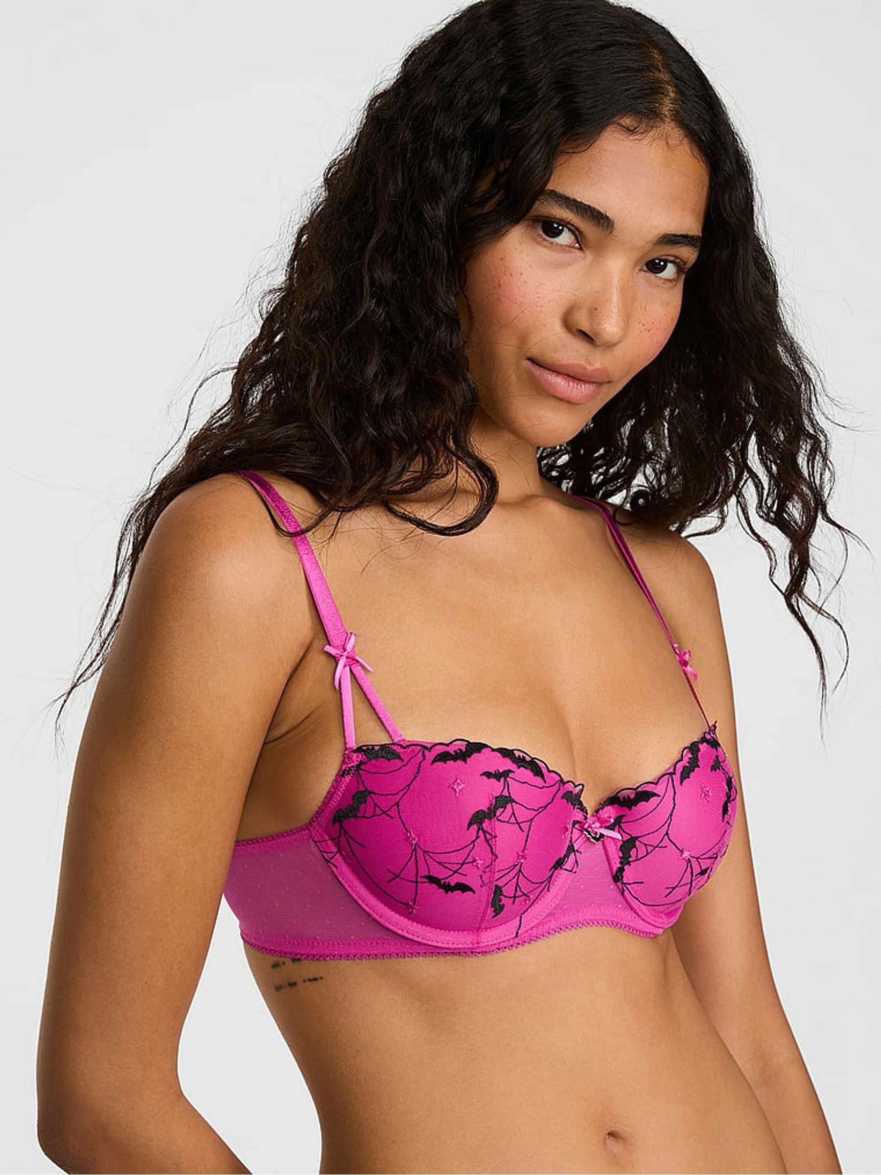 Pink Bat Balcony Halloween Embroidery Bra - Image 1 of 2