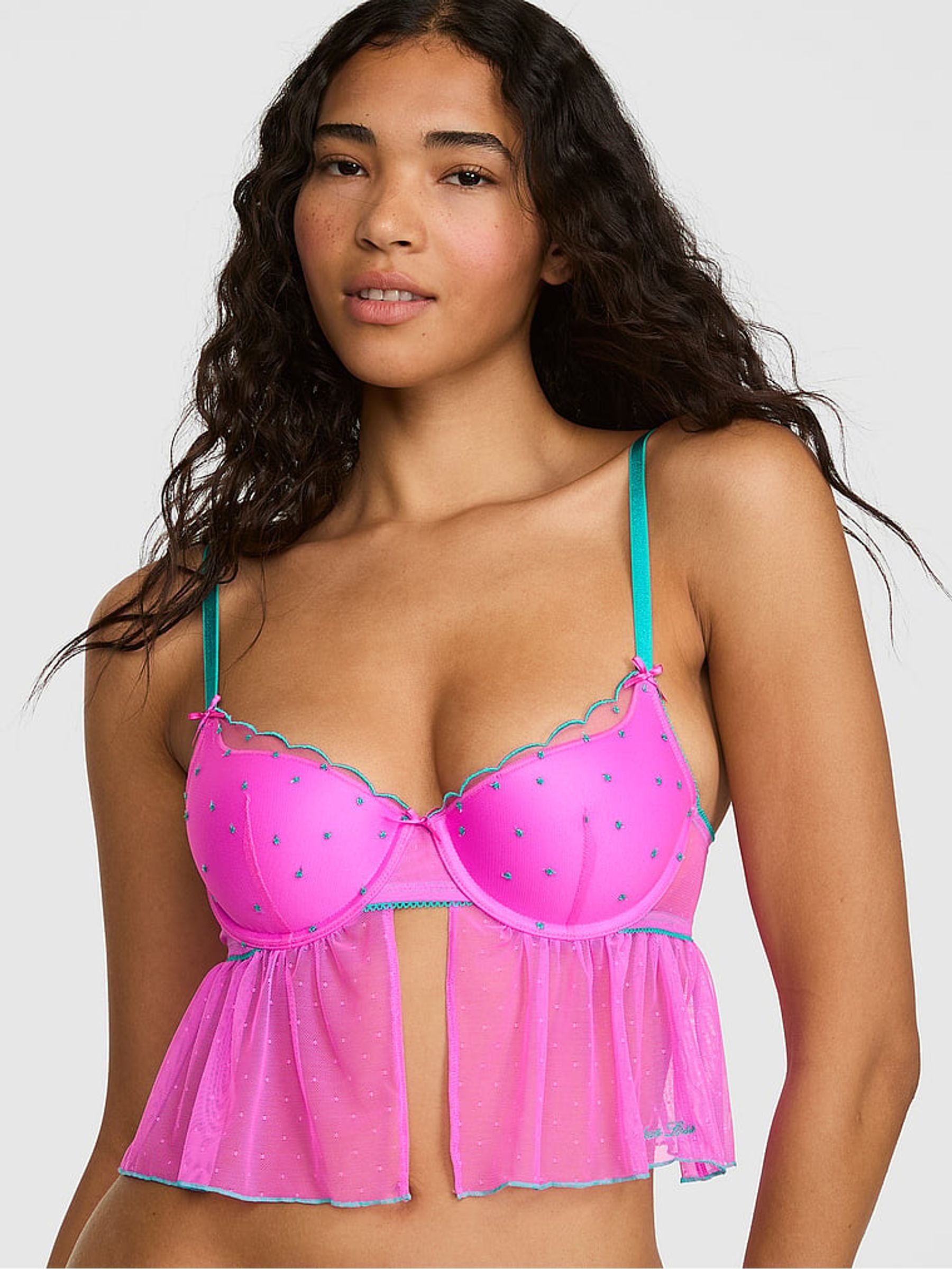 Pink Berry Longline Pop Stitch Embroidery Bra - Image 1 of 2