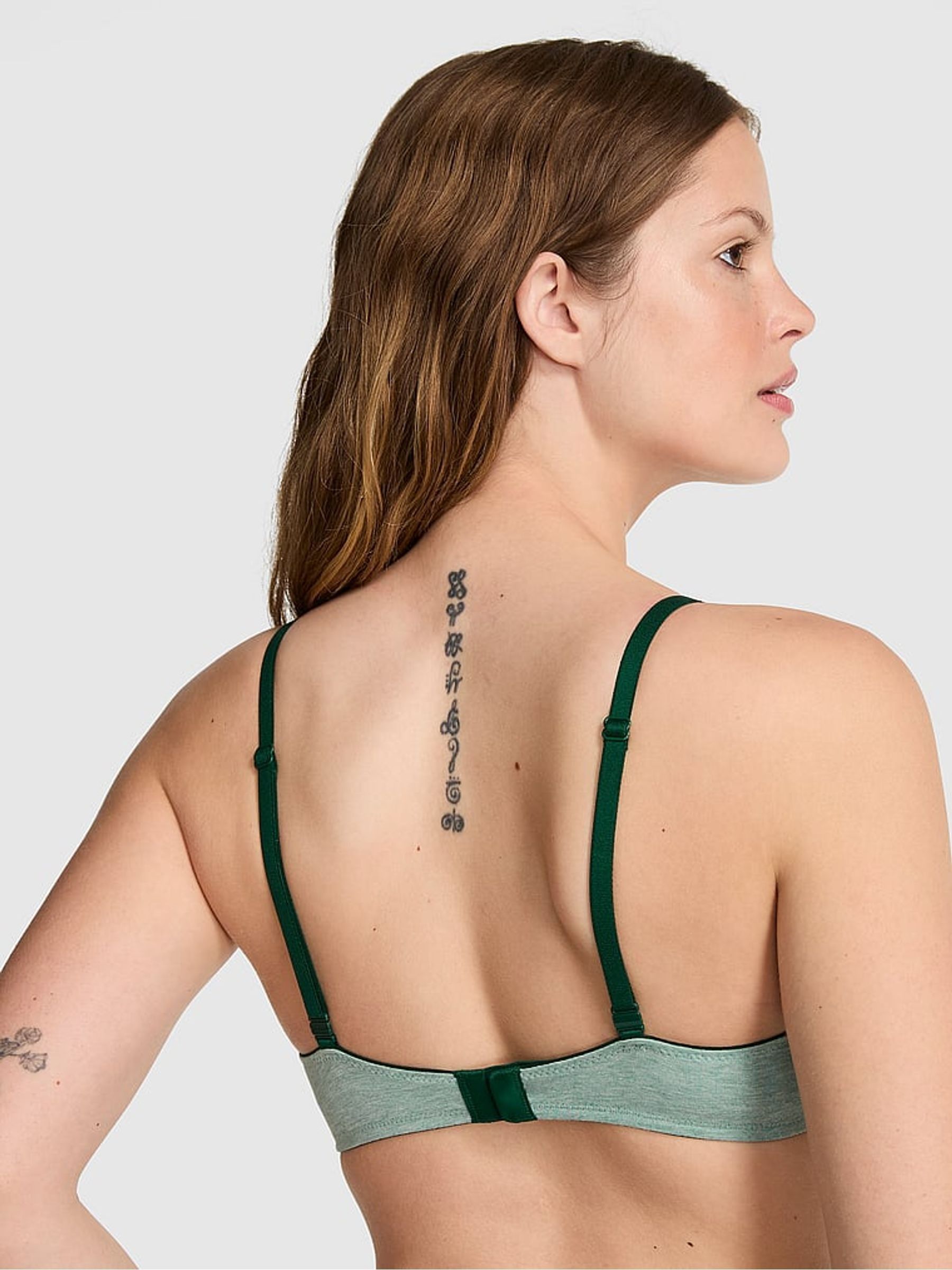 Soft Sage Green Non Wired Push Up Cotton Heather Lace Trim Bra - Image 2 of 2
