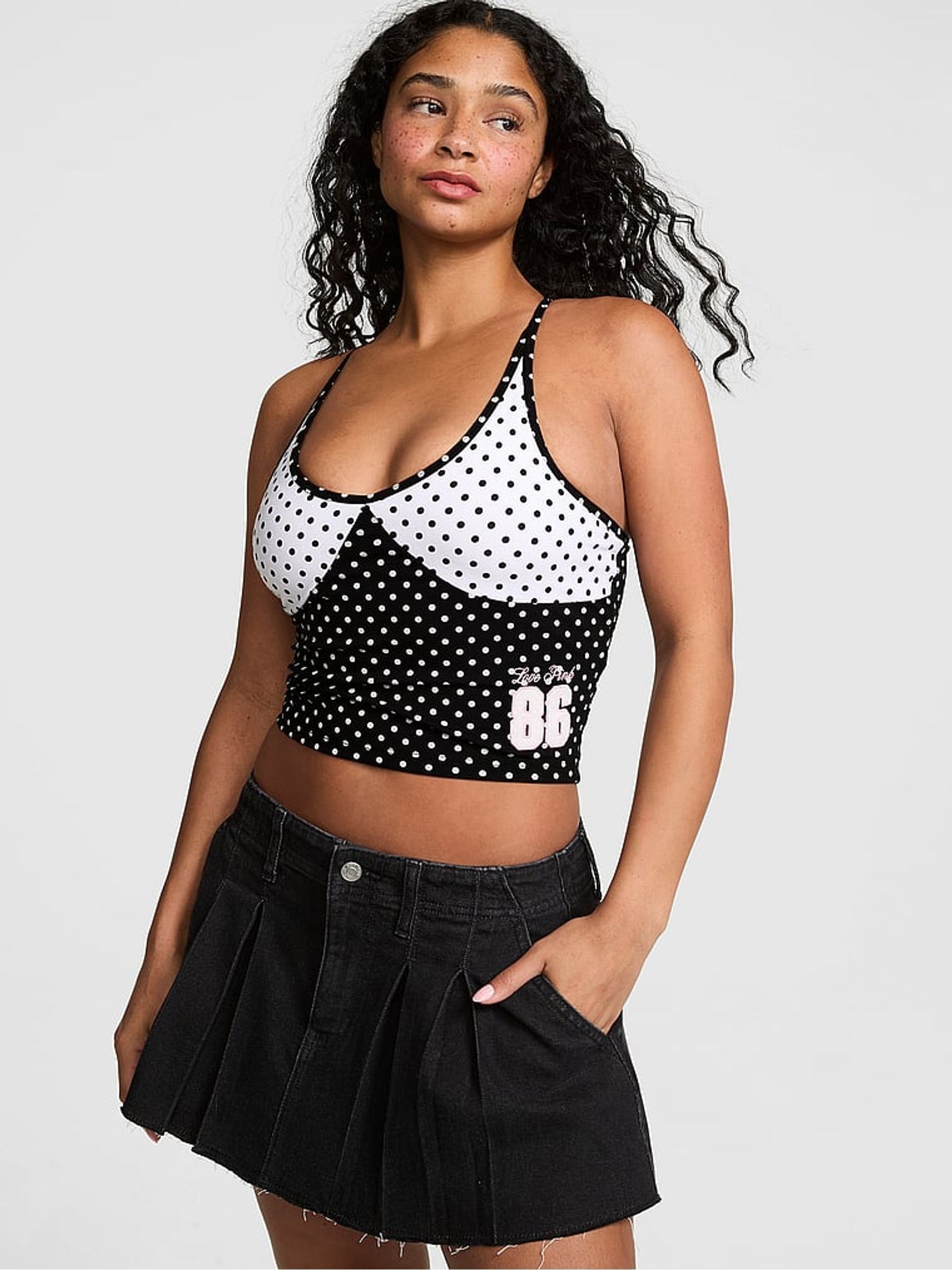 White Polka Dots Cotton Racerback Tank Top - Image 1 of 2