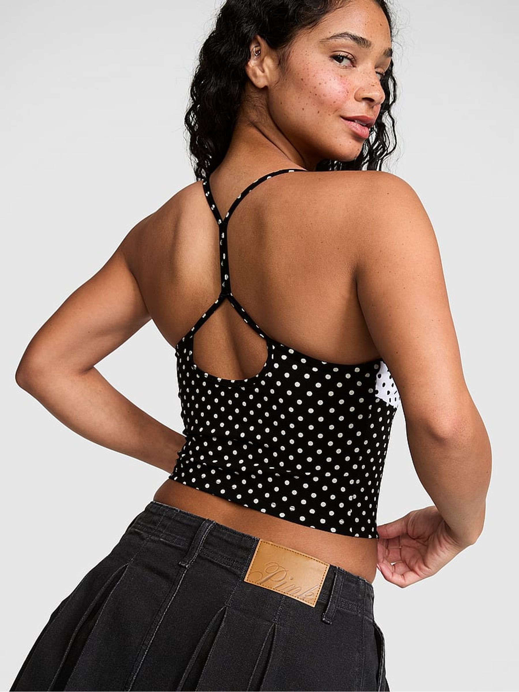 White Polka Dots Cotton Racerback Tank Top - Image 2 of 2