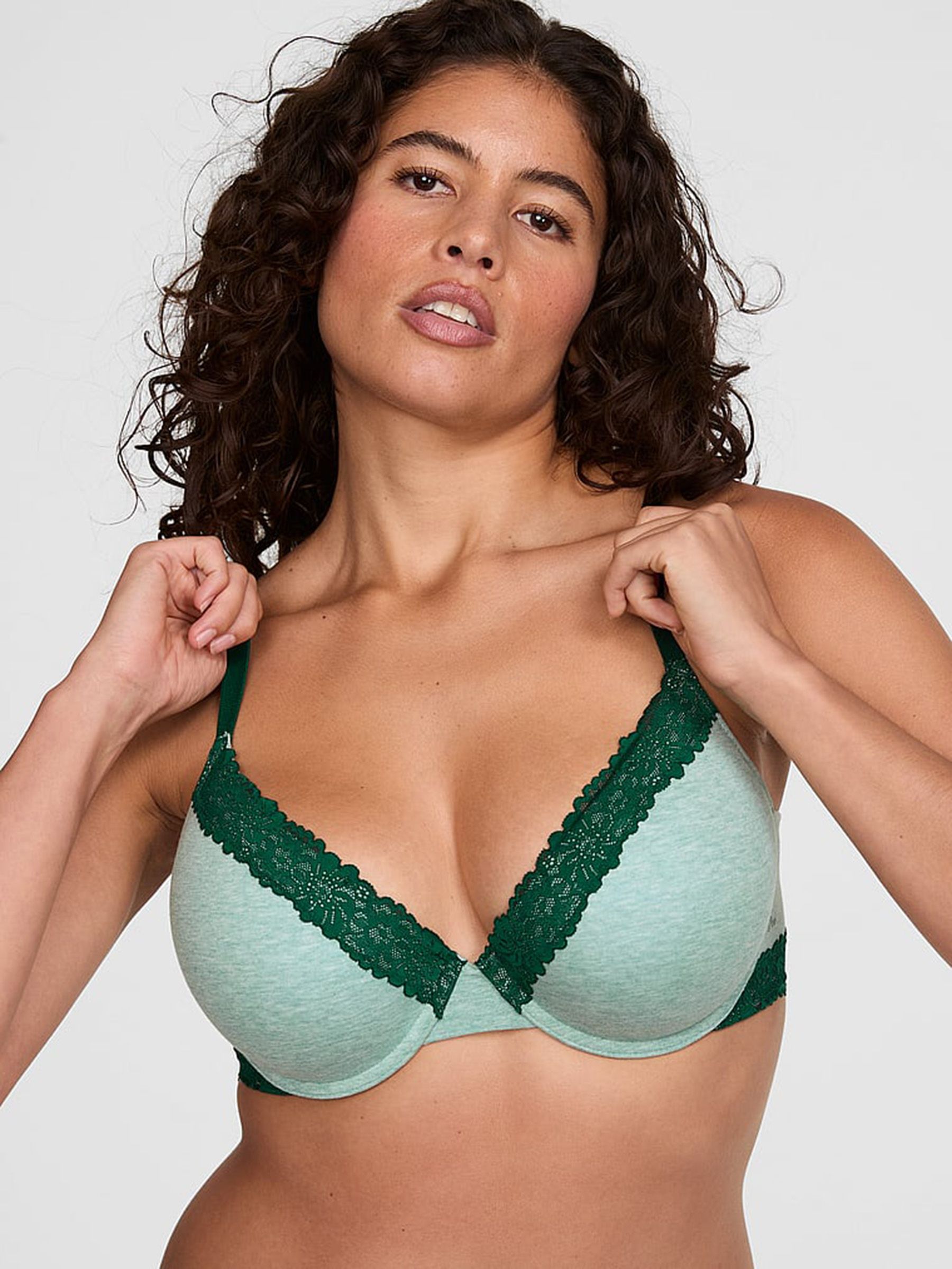 Soft Sage Green Push Up Lace Trim Bra - Image 1 of 2