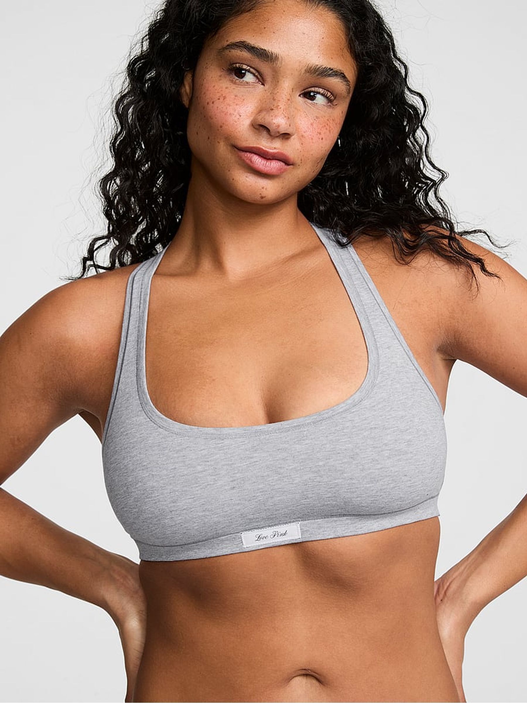 Medium Heather Grey Cotton Racerback Bralette - Image 1 of 2