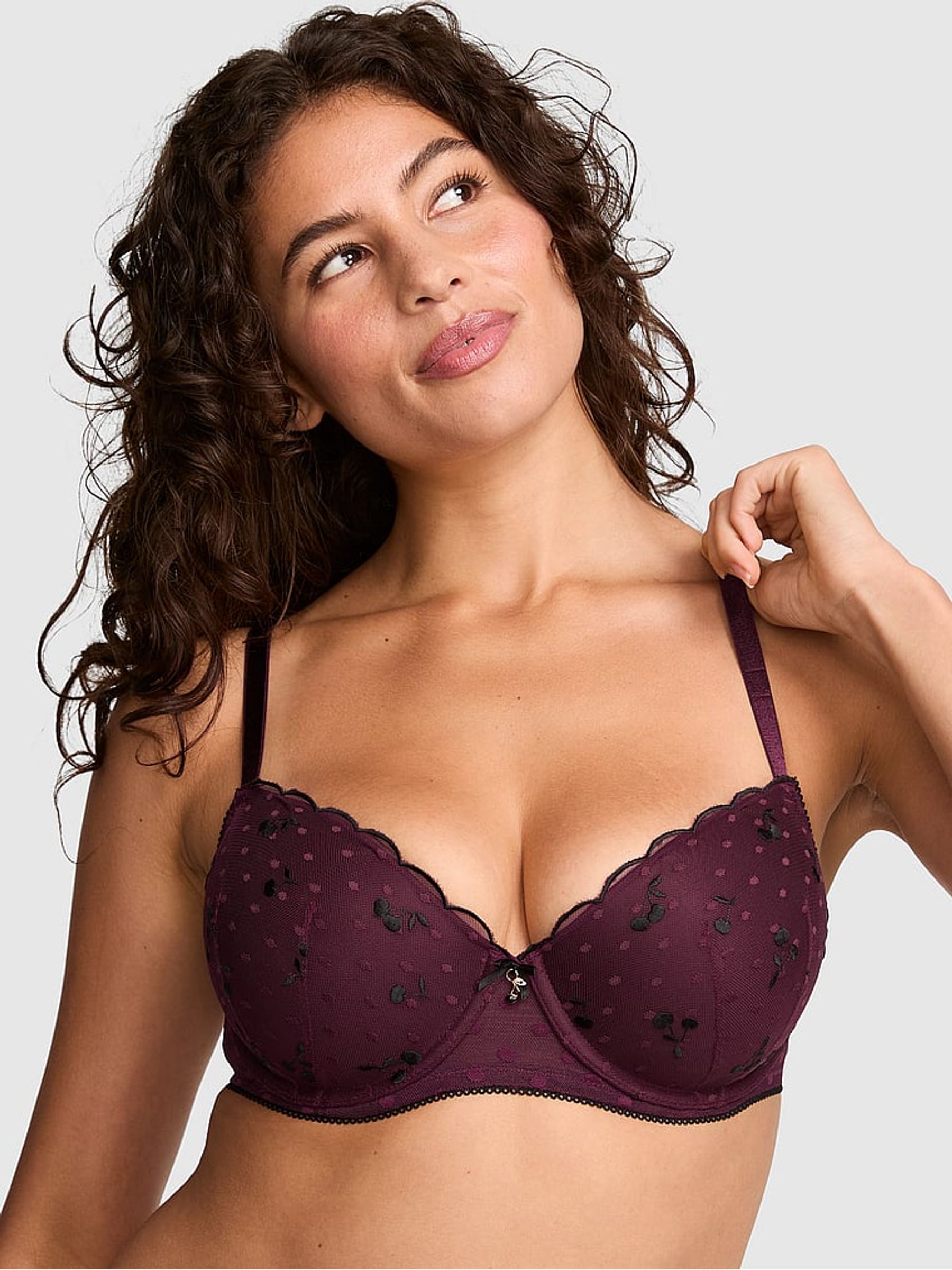 Purple Rose Lightly Lined Balcony Cherry Embroidery Bra - Image 1 of 2
