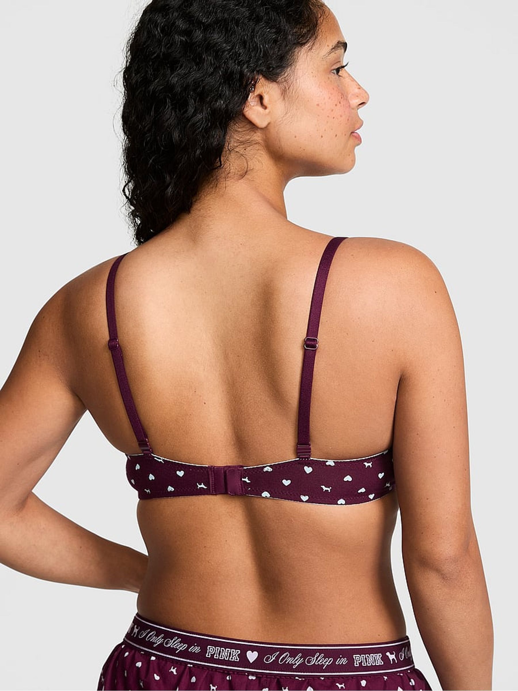 Purple Rose Dog Print Non Wired Lightly Lined Cotton Heather Lace Trim Bra - Image 2 of 2 Purple Rose Dog Print Non Wired Lightly Lined Cotton Heather Lace Trim Bra - Image 2 of 2