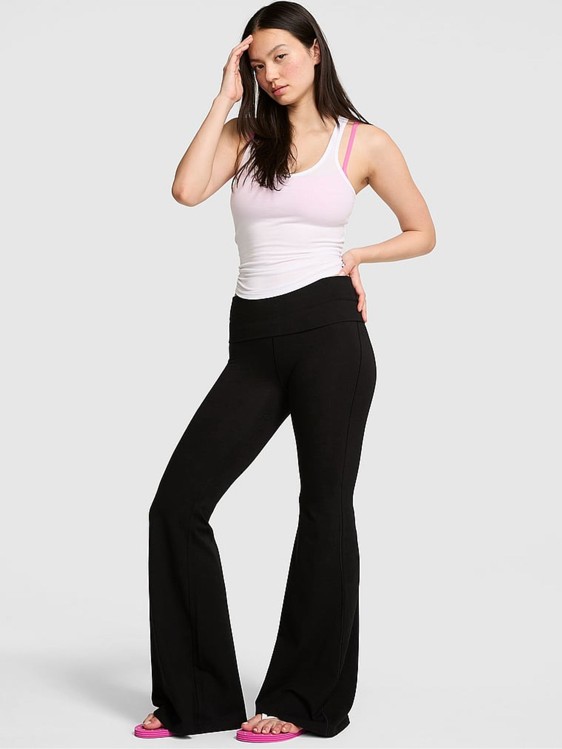 Black Cotton Foldover Leggings - Image 1 of 3
