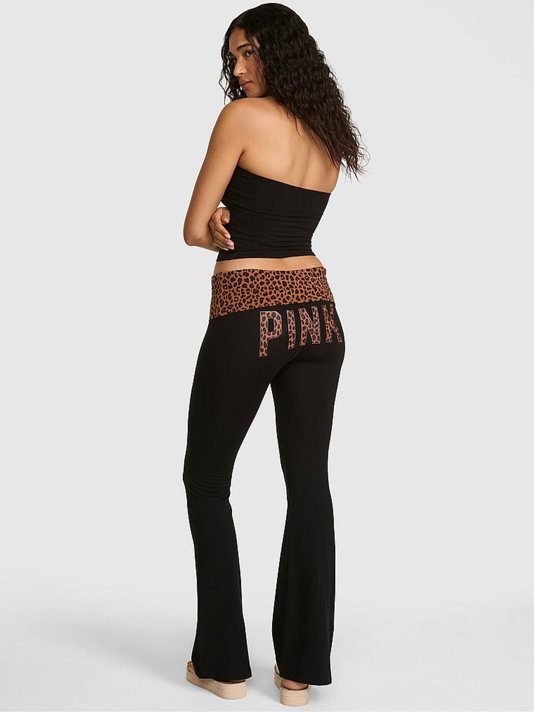 Black and Leopard Foldover Leggings - Image 2 of 2 Black and Leopard Foldover Leggings - Image 2 of 2