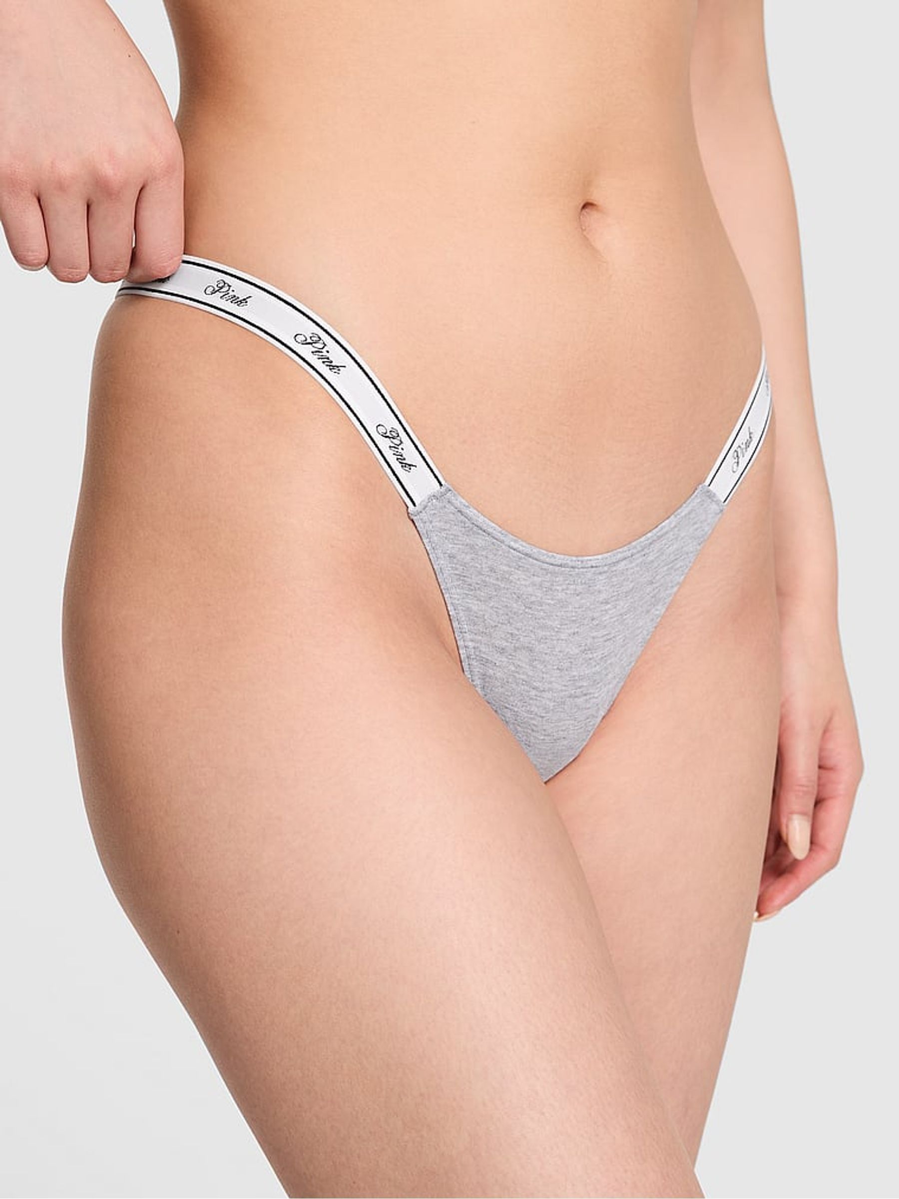 Medium Heather Grey Mini Scoop Thong Cotton Logo Knickers - Image 1 of 2