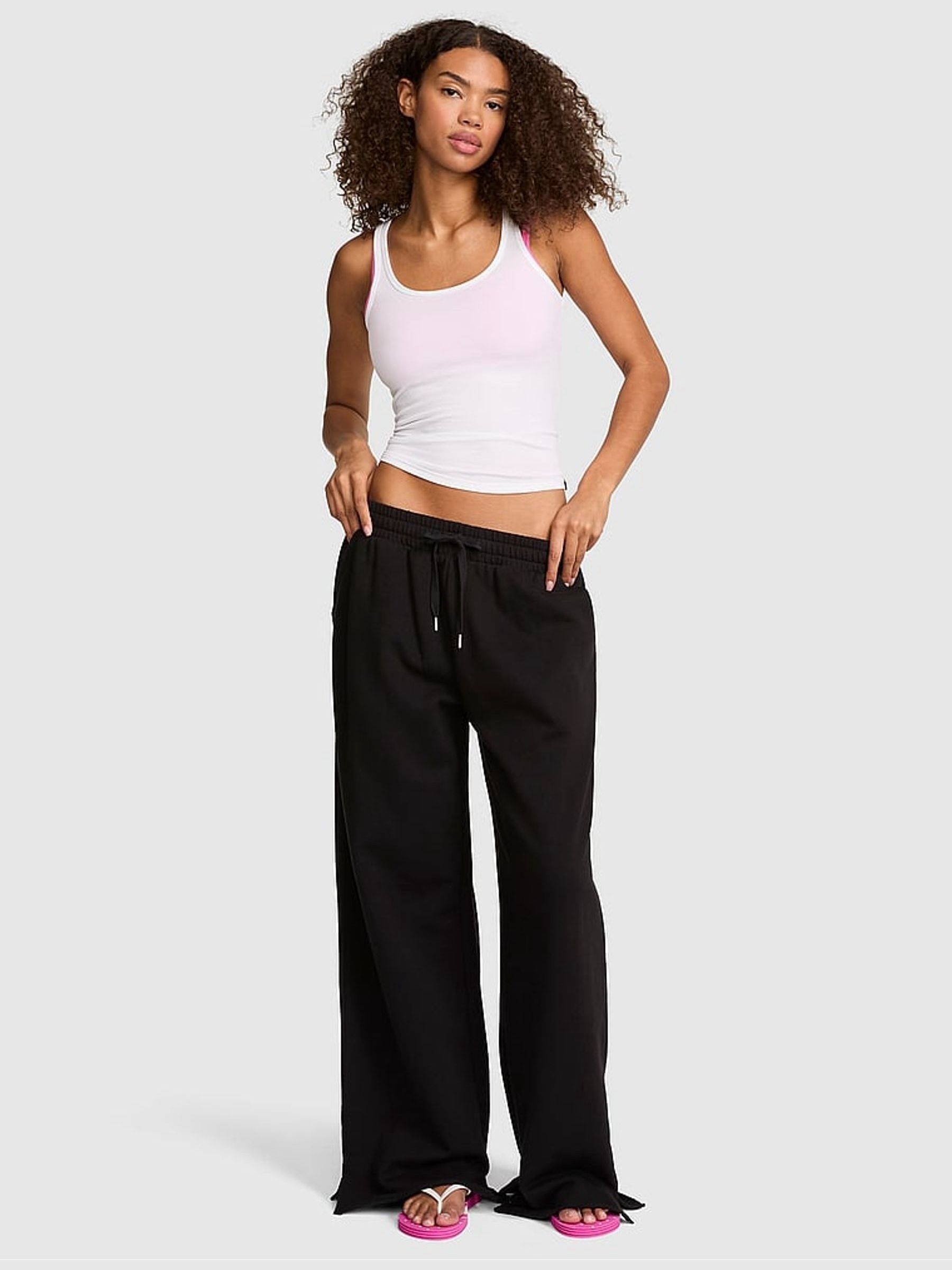 Black Wide Leg Fleece Joggers - Image 1 of 2