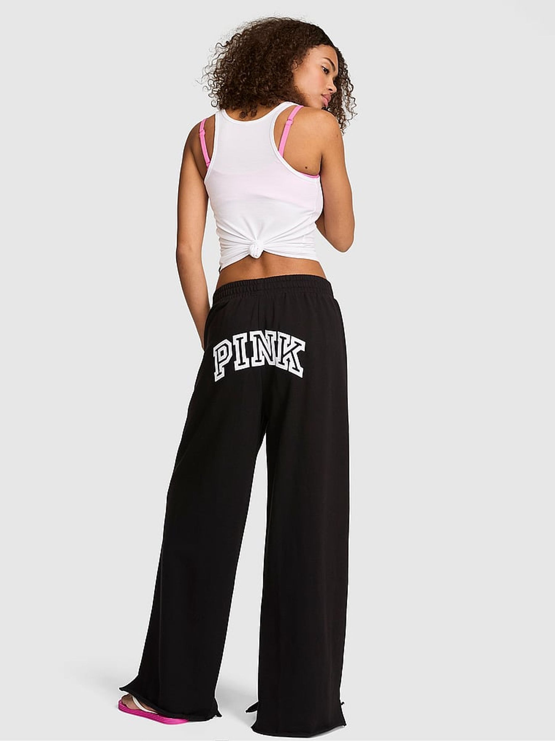 Black Wide Leg Fleece Joggers - Image 2 of 2